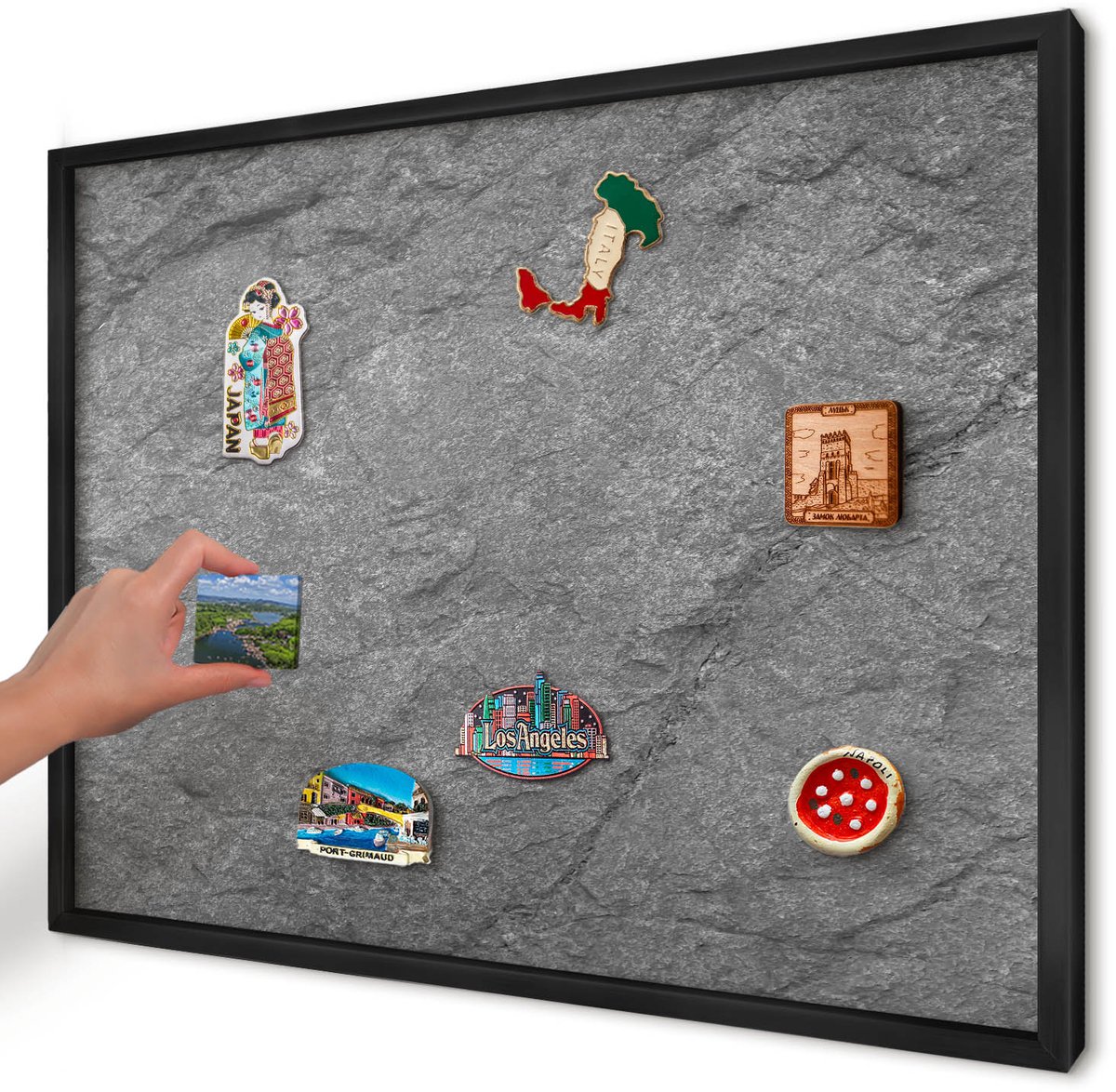 Artprintcave Grijs Magneetbord mit Zwart Frame - 70x50 cm - Grijze Steen Bord Voor Magneten - Minimalist Magneetbord Voor Keuken - Texturen