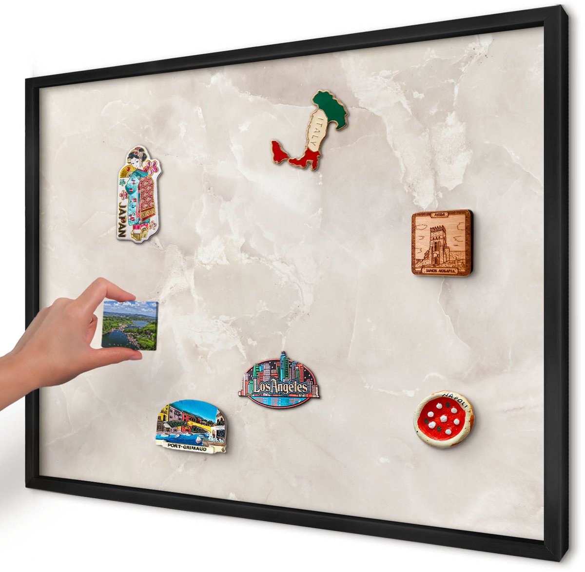 Artprintcave Beige Magneetbord mit Zwart Frame - 70x50 cm - Beige Marmer Magneetbord Voor Foto's - Minimalist Magneet Bord mit Frame - Texturen