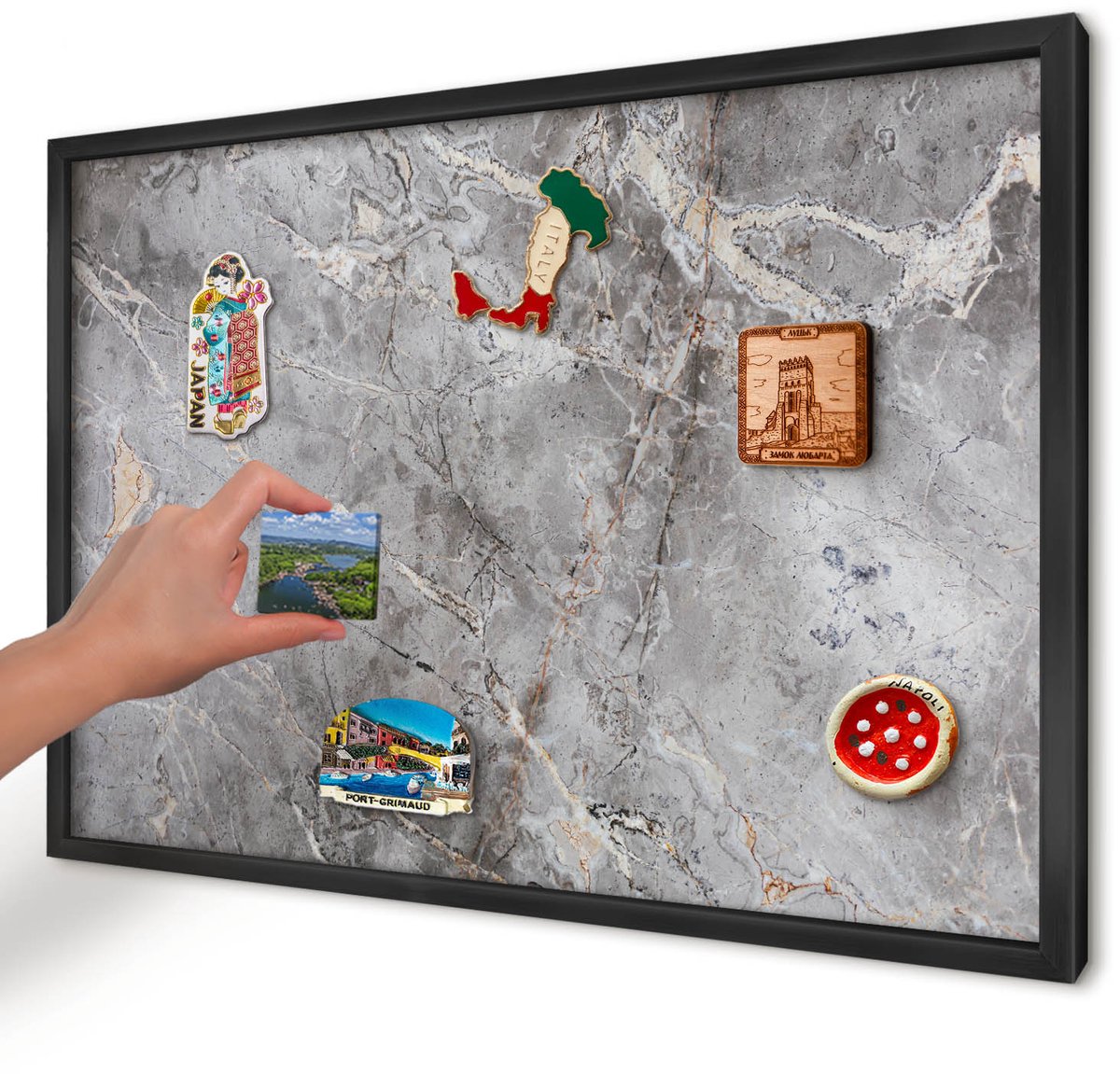 Artprintcave Grijs Magneetbord mit Zwart Frame - 60x40 cm - Marmer Met Patroon Memobord Keuken - Klassiek Magneetbord Voor Foto's - Texturen