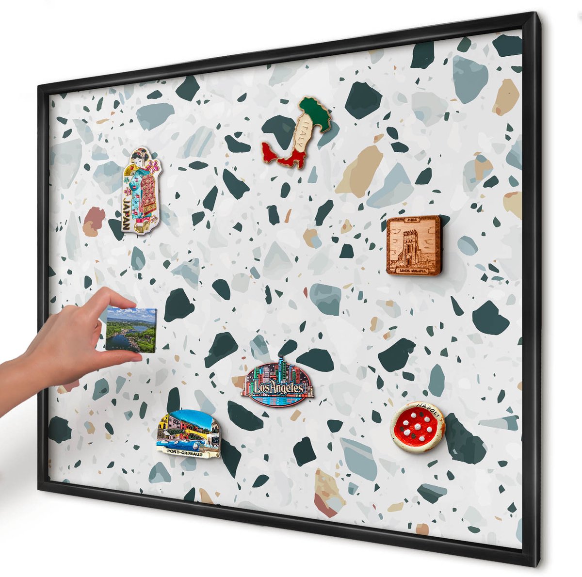 Artprintcave Grijs Magneetbord mit Zwart Frame - 80x60 cm - Dynamische Patronen Wandbord Magnetisch - Modern Memobord Keuken - Texturen