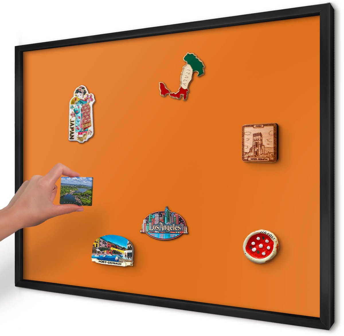 Artprintcave Oranje Magneetbord mit Zwart Frame - 70x50 cm - Sterk Oranje Memobord Keuken - Minimalist Magnetisch Bord - Achtergronden En Patronen