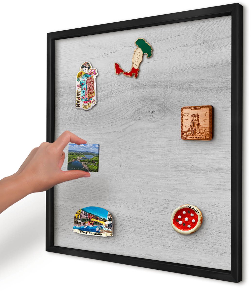 Artprintcave Grijs Magneetbord mit Zwart Frame - 50x50 cm - Houten Constructie Magnetisch Bord Voor Magneten - Minimalist Memobord Keuken - Texturen