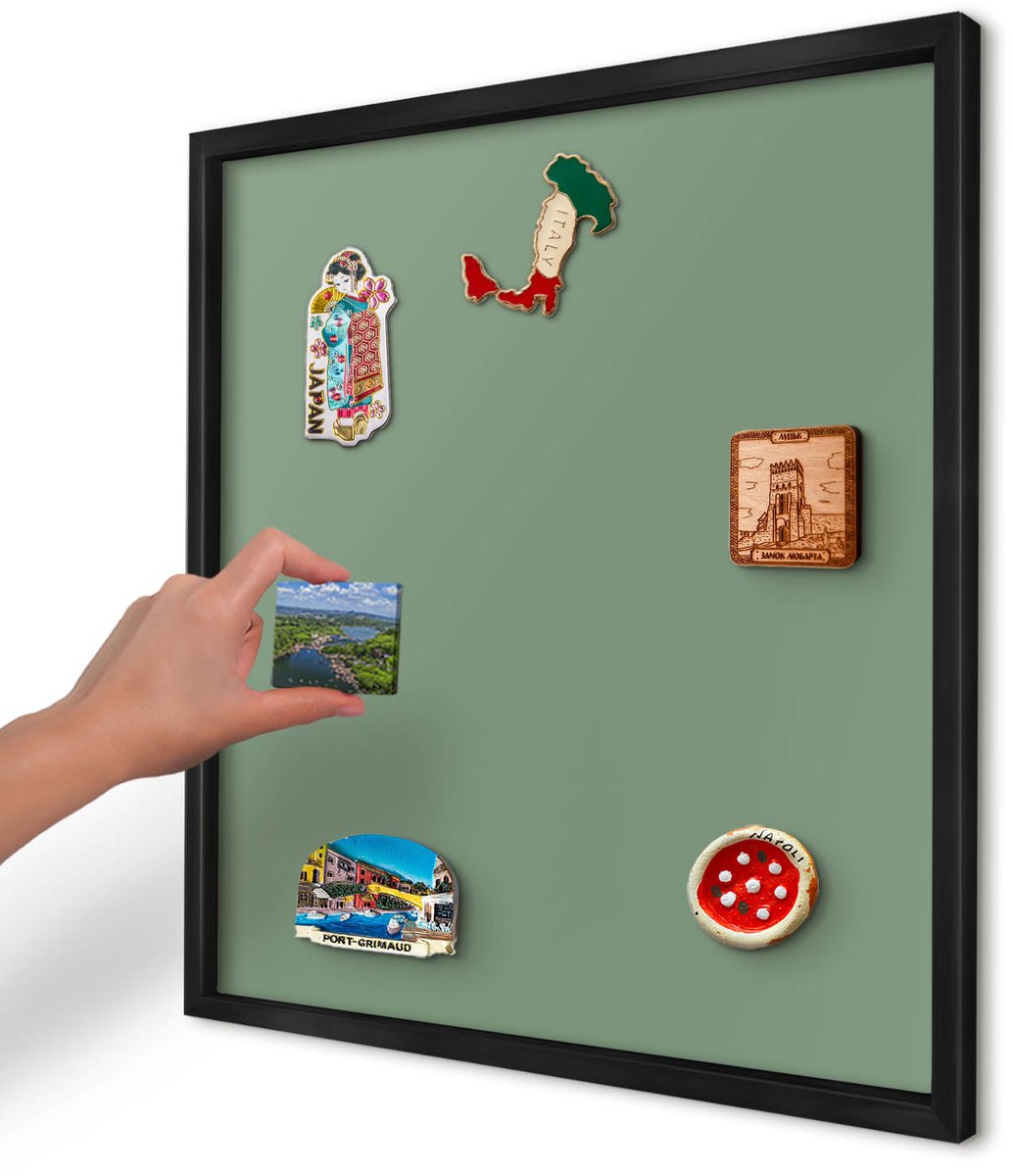 Artprintcave Groente Magneetbord mit Zwart Frame - 50x50 cm - Gedempt Groen Memobord Keuken - Minimalist Bord Voor Magneten - Achtergronden En Patronen