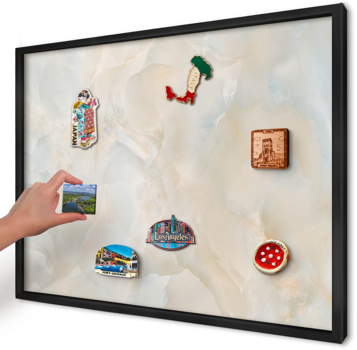 Artprintcave Romig Magneetbord mit Zwart Frame - 70x50 cm - Subtiele Elegantie Magneetbord Voor Keuken - Minimalist Magnetisch Bord - Texturen