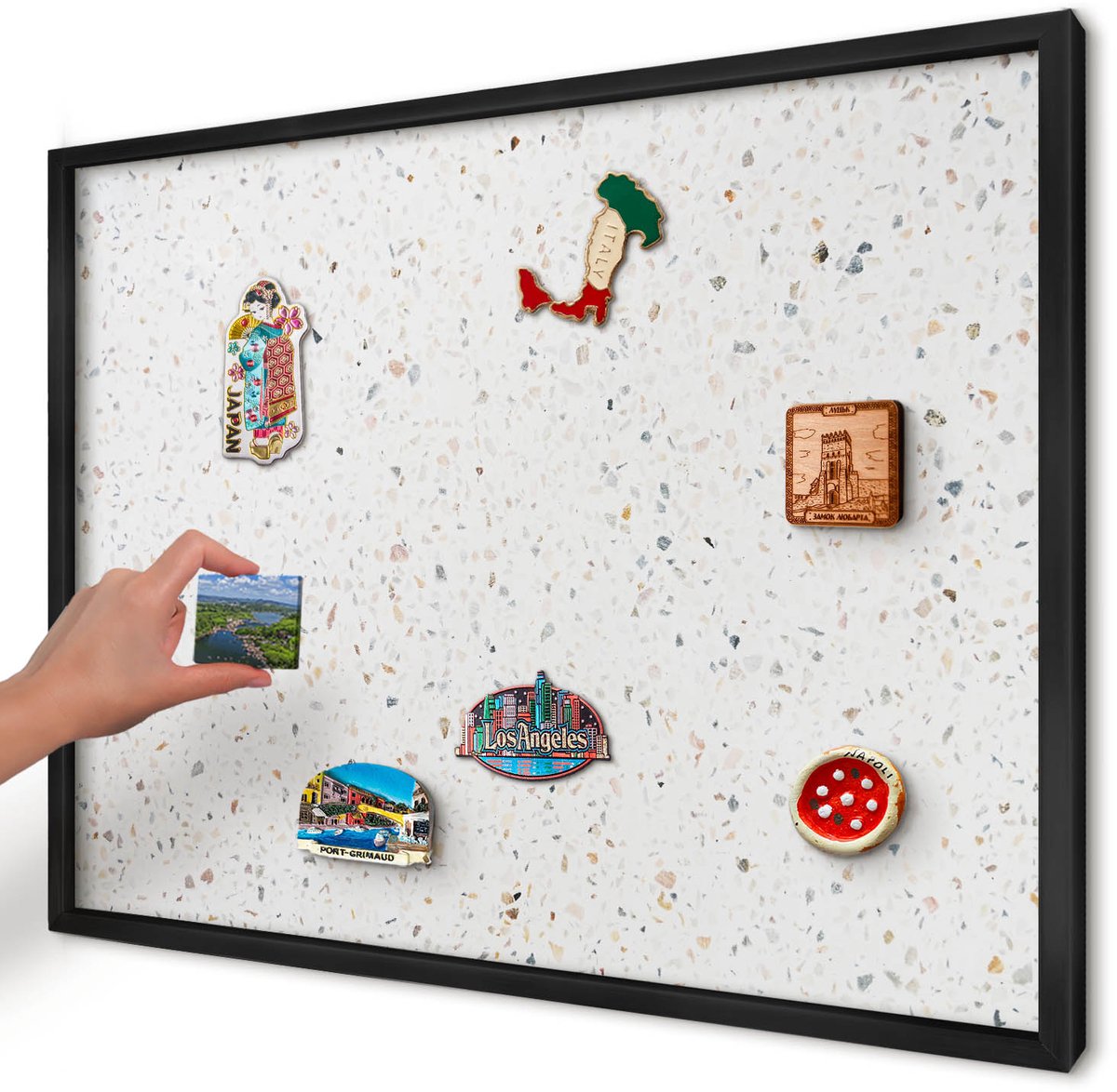 Artprintcave Wit Magneetbord mit Zwart Frame - 70x50 cm - Terrazzo-Patroon Magnetisch Bord - Minimalist Magnetische Organizer - Texturen