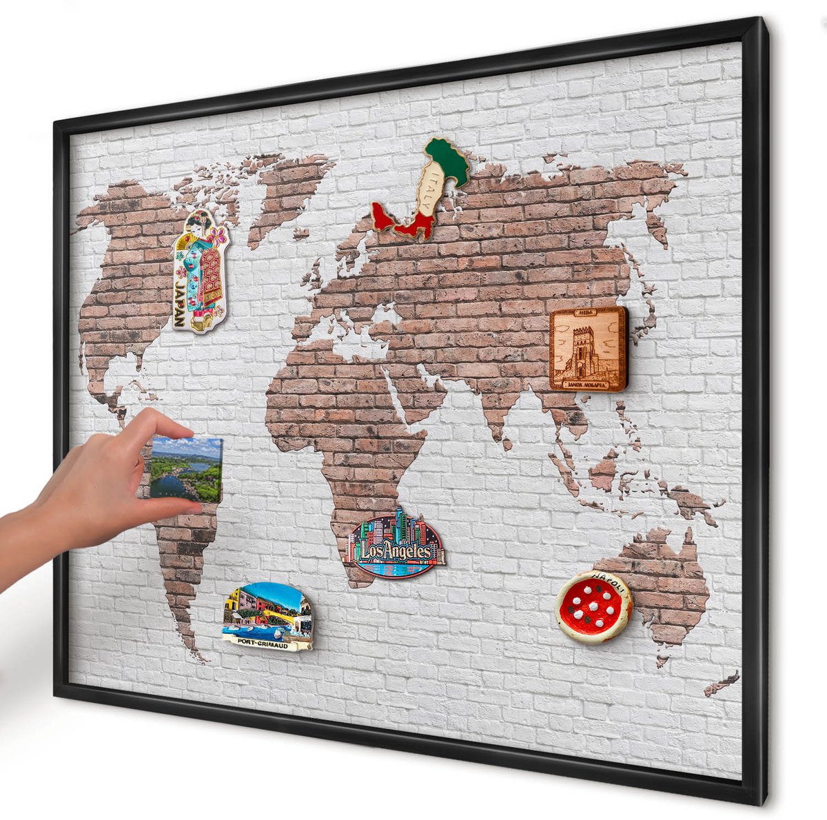 Artprintcave Bruin Magneetbord mit Zwart Frame - 80x60 cm - Bakstenen Plattegrond Magneetbord Voor Keuken - Industrieel/Loft Notitiebord - Kaarten