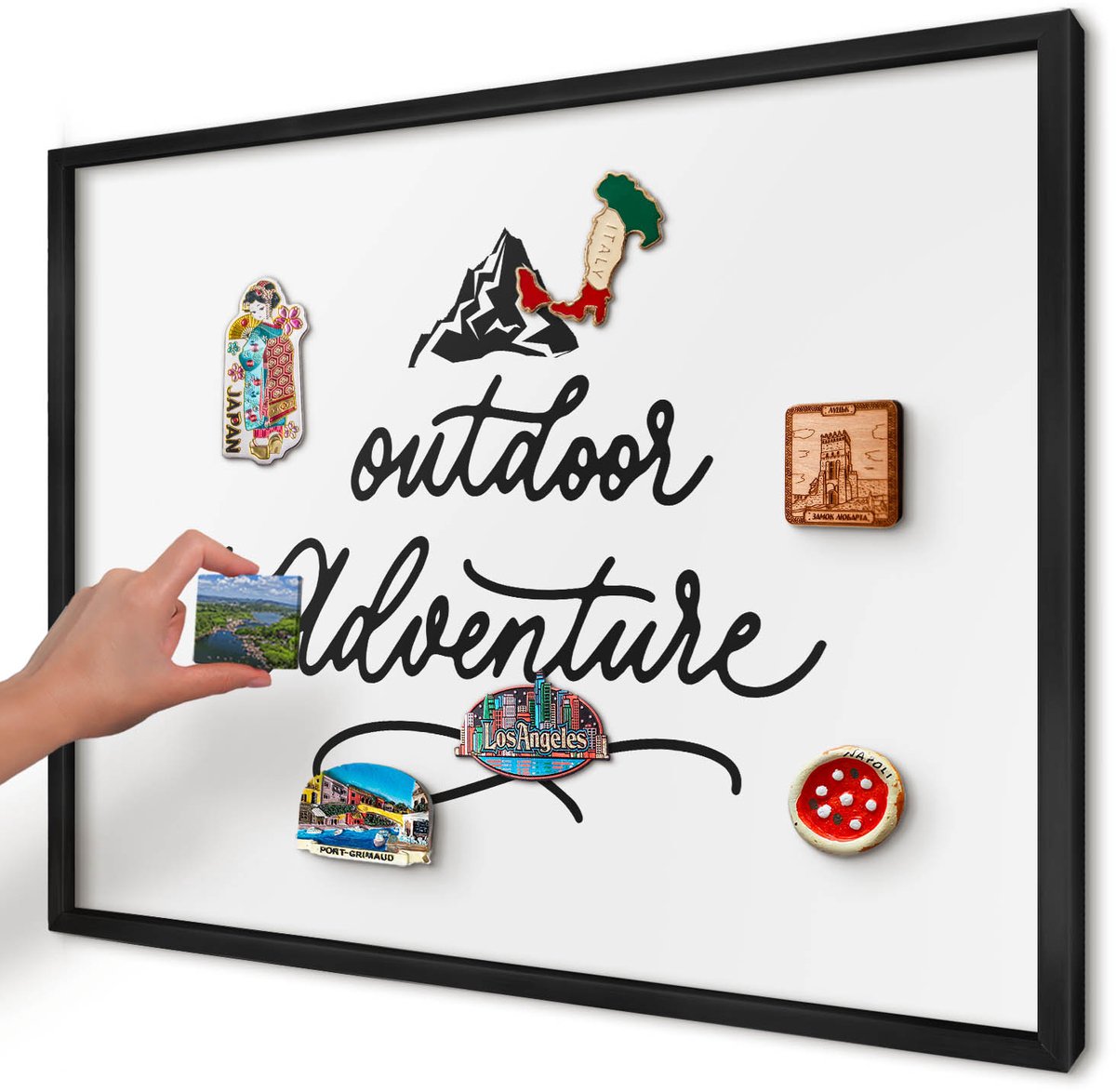 Artprintcave Wit Magneetbord mit Zwart Frame - 70x50 cm - Bergavontuur Bord Voor Magneten - Typografisch Magneet Bord mit Frame - Teksten