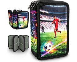 SnelShoppen - ZXShow 2026 Nieuwe Etui Set met 3 Vakken - Zwarte Schoolbenodigdheden Etui met Ritssluiting in Voetbalstijl - Ideaal voor Kinderen en Jo
