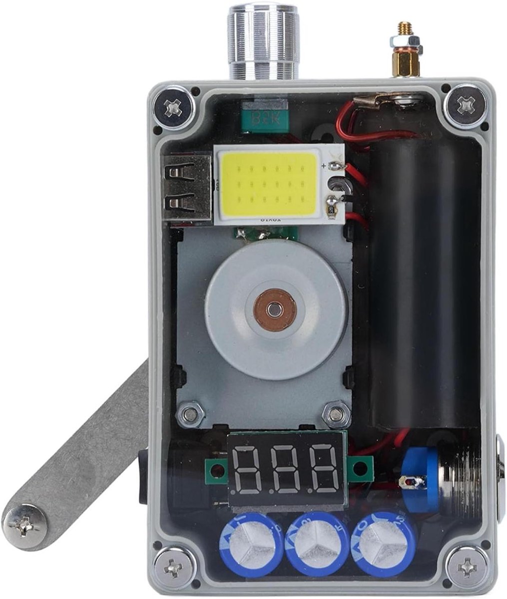 Hand Crank Generator - Noodstroom Oplader - Stroom Opwekken - Met LCD Voltmeter - 9.8x6.6x3.8cm - Grijs