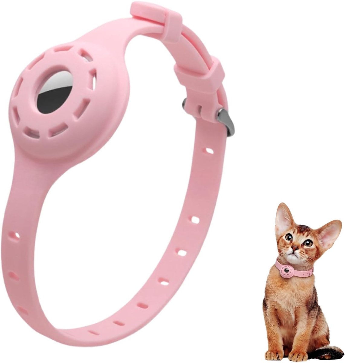 SnelShoppen - AirTag Siliconen Luminous Hondenhalsband Bescherming Verstelbaar Verliespreventie Eye-Catcher Dierenhalsband voor Katten en Kleine Honde