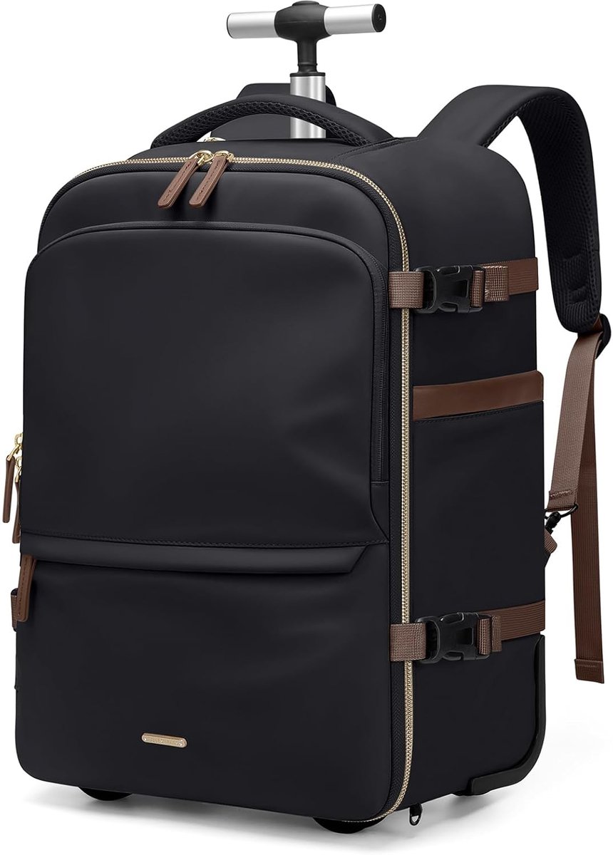 SnelShoppen - Golf Supags 17 Inch Laptop Backpack 32L Reisbagage met Wielen, Handbagage met Telescopische Handgreep, Zwart, Voor Reizen, Universiteit,