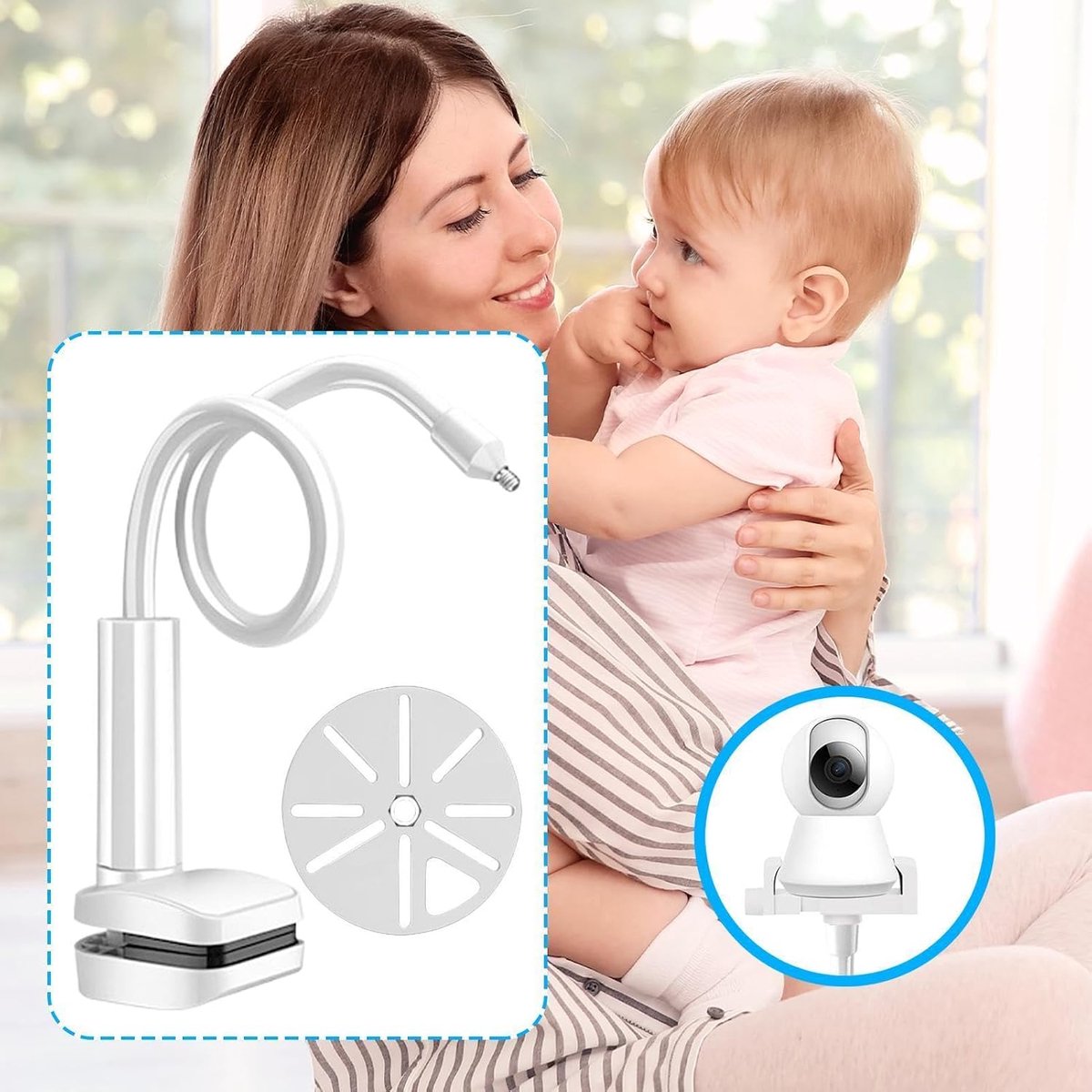 Camerahouder Ledikant - Babyfoonhouder Wieg - Babykamer Toezicht - Flexibele Zwanenhalsarm - 360 graden - Wit