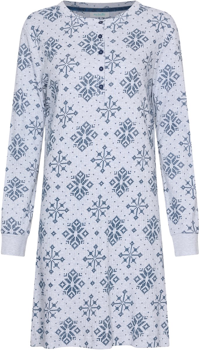 MyRebelle- Nachthemd - Snowy Sparkles - Katoen Waffel - Blauw/Grijs - Maat 44