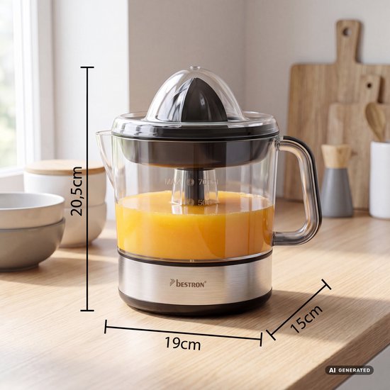 Bestron Citruspers Elektrisch - ACJ350Z - 40W - Incl. 2 perskegels, aromadeksel, sap reservoir - 0,7 Liter - Zilver - 5 jaar garantie van Merkloos — afbeelding 2