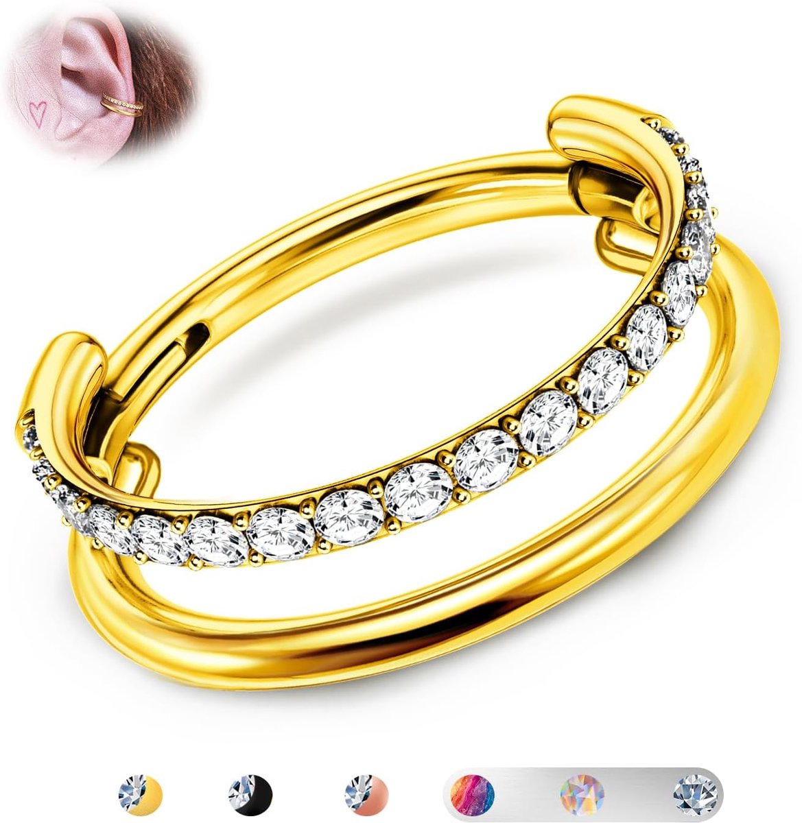 G23 Titanium Kraakbeen Oorbel Hoop Gestapelde Clicker 16G CZ Dubbele/Drievoudige Septum Ringen Conch Piercing Sieraden Tragus Daith Helix Oorbellen Neusringen Hoops voor Vrouwen 8/10/12mm