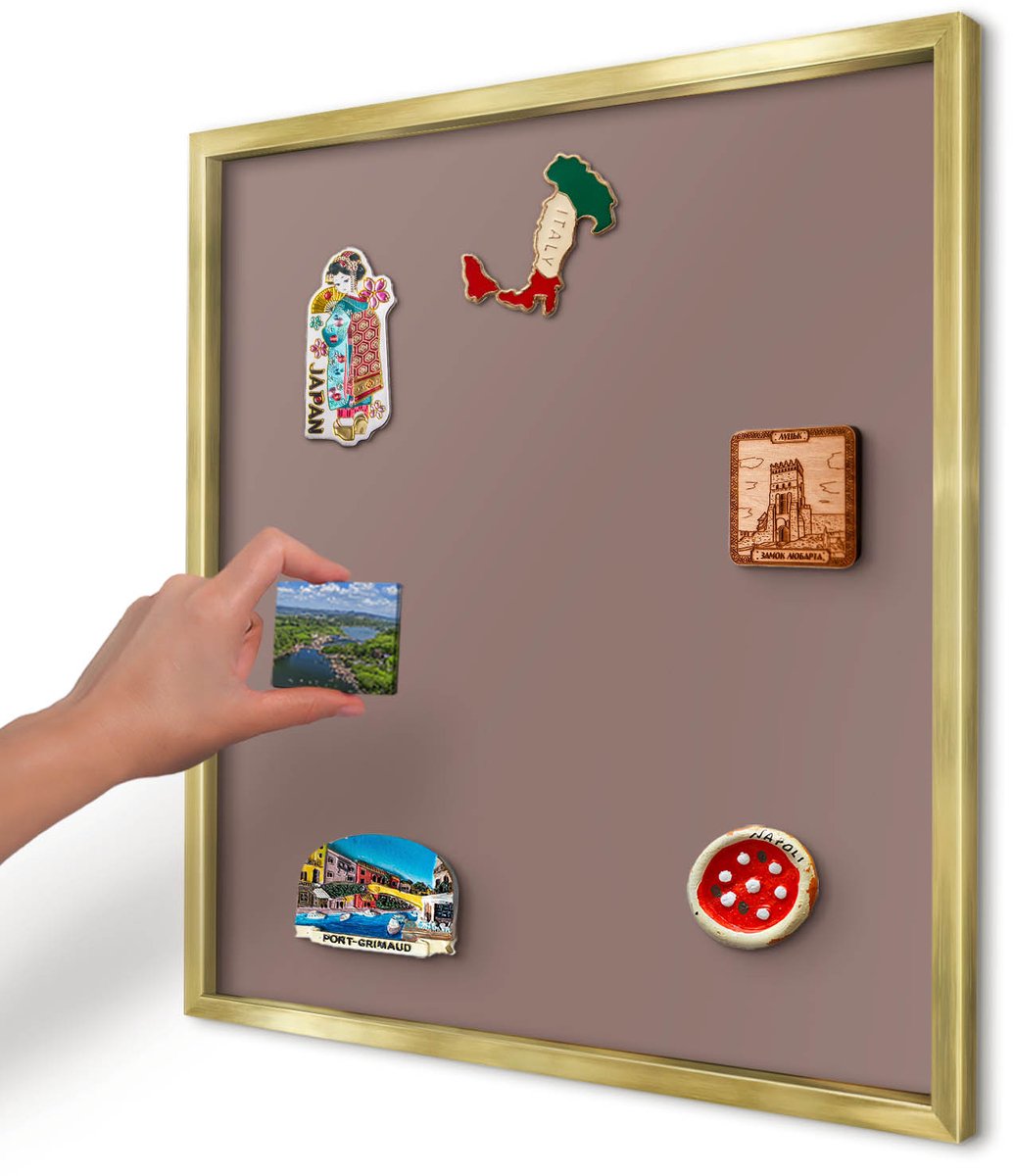 Artprintcave Rood Magneetbord mit Gouden Frame - 50x50 cm - Pastelbruin Magnetisch Bord - Minimalist Memobord Keuken - Achtergronden En Patronen
