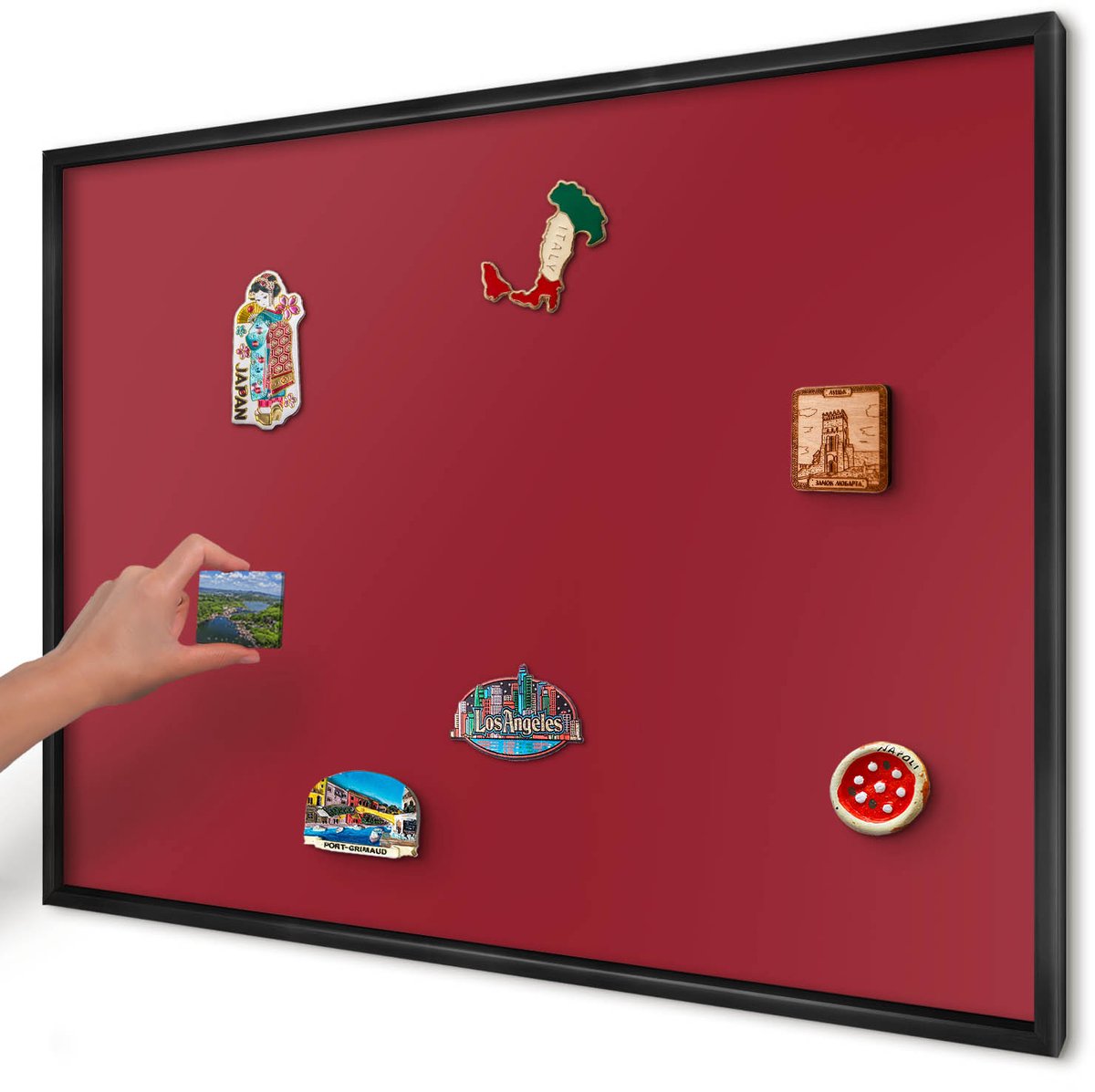 Artprintcave Bordeaux Magneetbord mit Zwart Frame - 100x70 cm - Licht Bordeauxrood Wandbord Magnetisch - Minimalist Magneetbord Voor Keuken - Achtergronden En Patronen