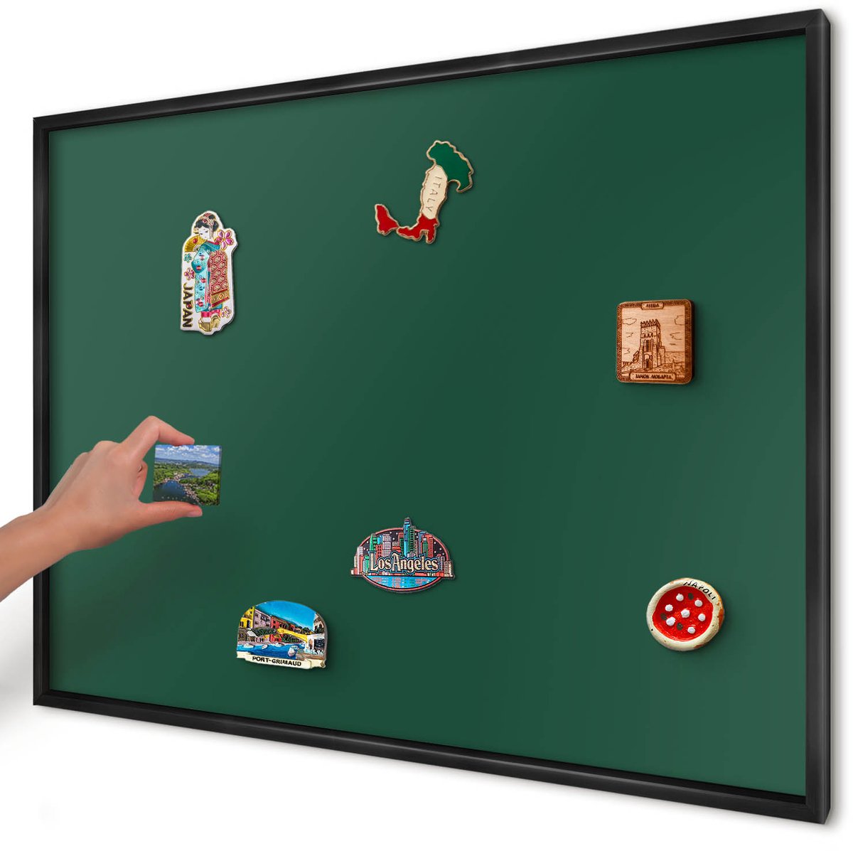 Artprintcave Groente Magneetbord mit Zwart Frame - 100x70 cm - Flesgroen Bord Voor Magneten - Minimalist Magneetbord Voor Keuken - Achtergronden En Patronen
