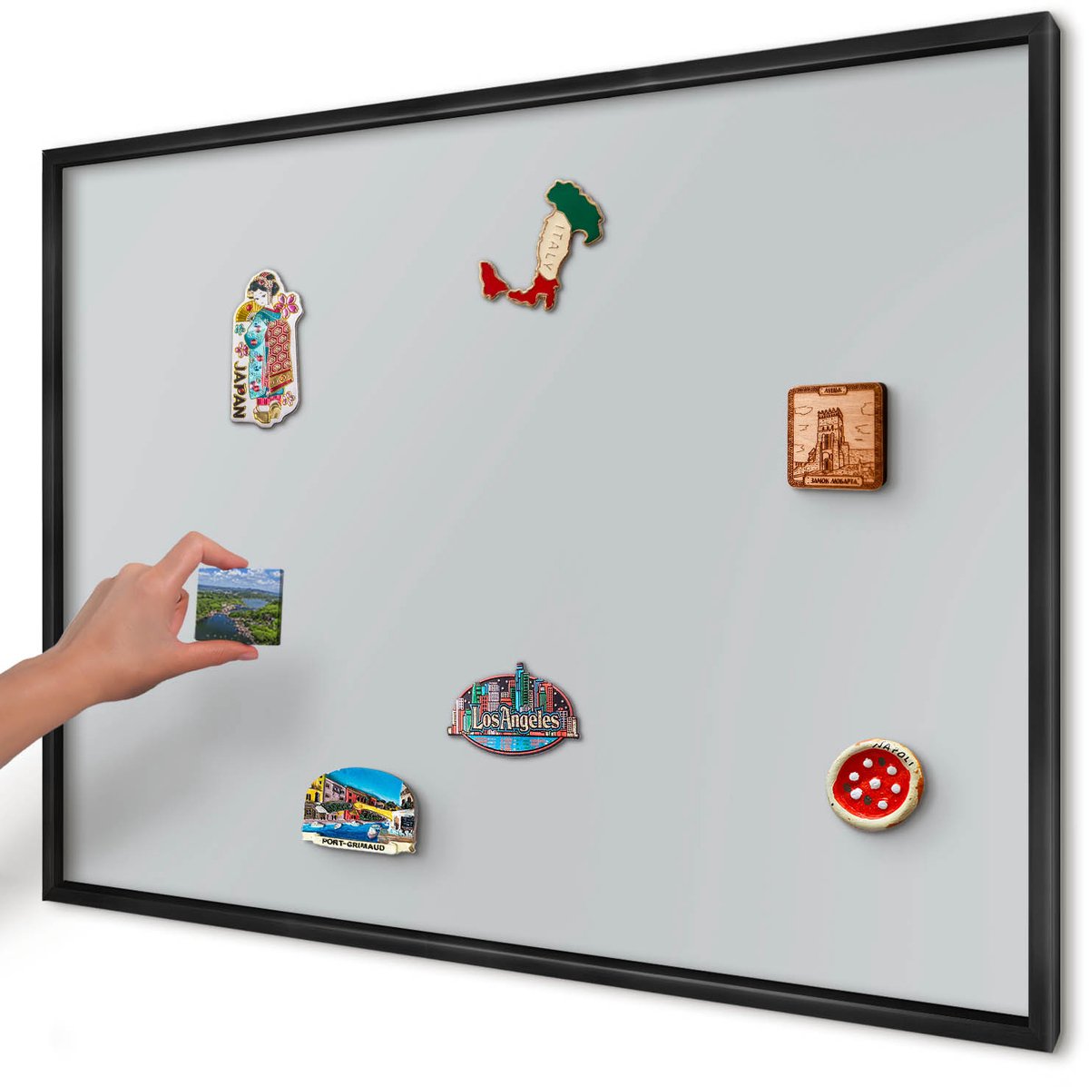 Artprintcave Grijs Magneetbord mit Zwart Frame - 100x70 cm - Lichtgrijs Notitiebord - Minimalist Magnetisch Bord - Achtergronden En Patronen
