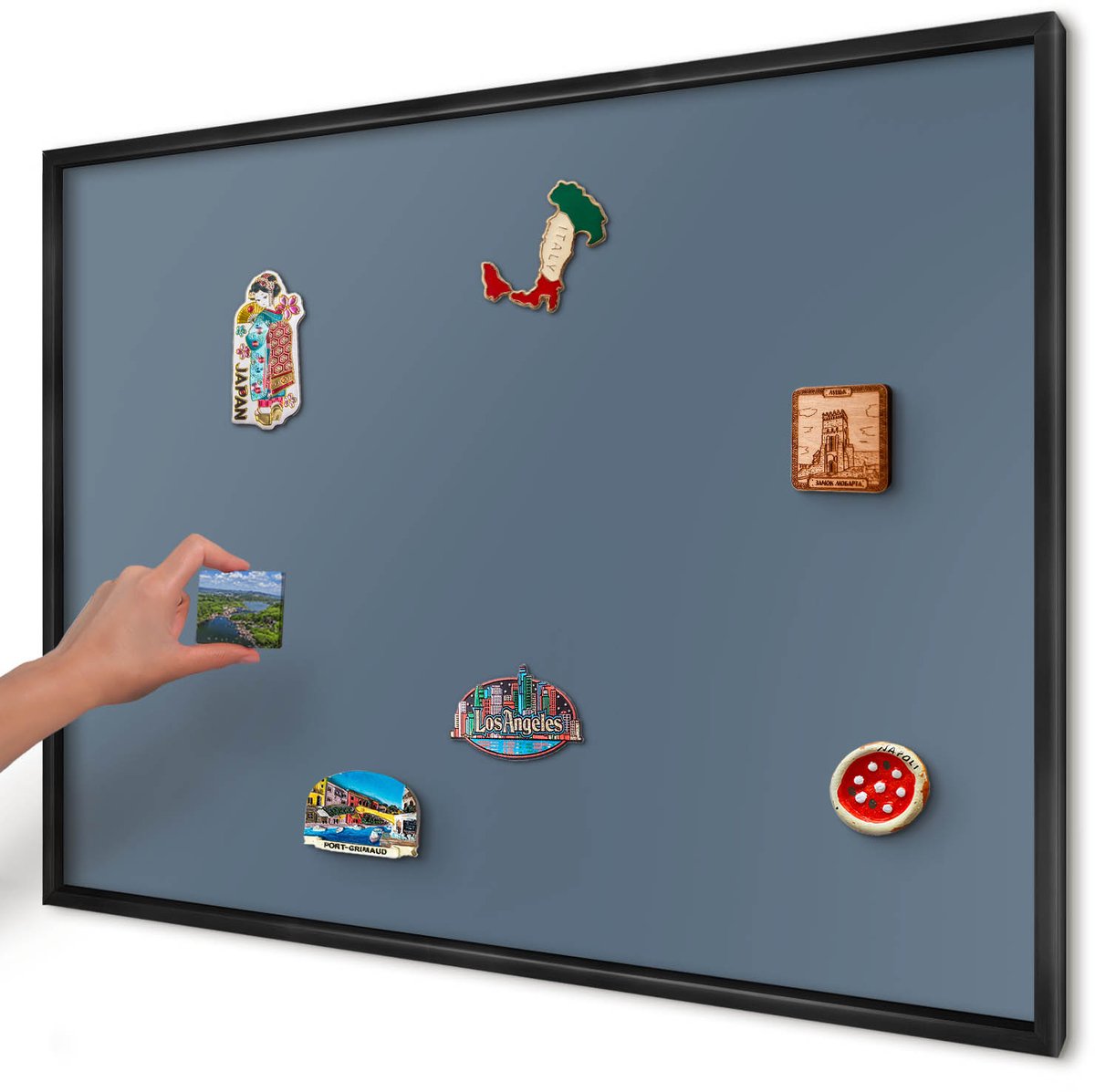 Artprintcave Marine Magneetbord mit Zwart Frame - 100x70 cm - Pastel Marineblauw Magneet Bord mit Frame - Minimalist Magnetisch Bord - Achtergronden En Patronen