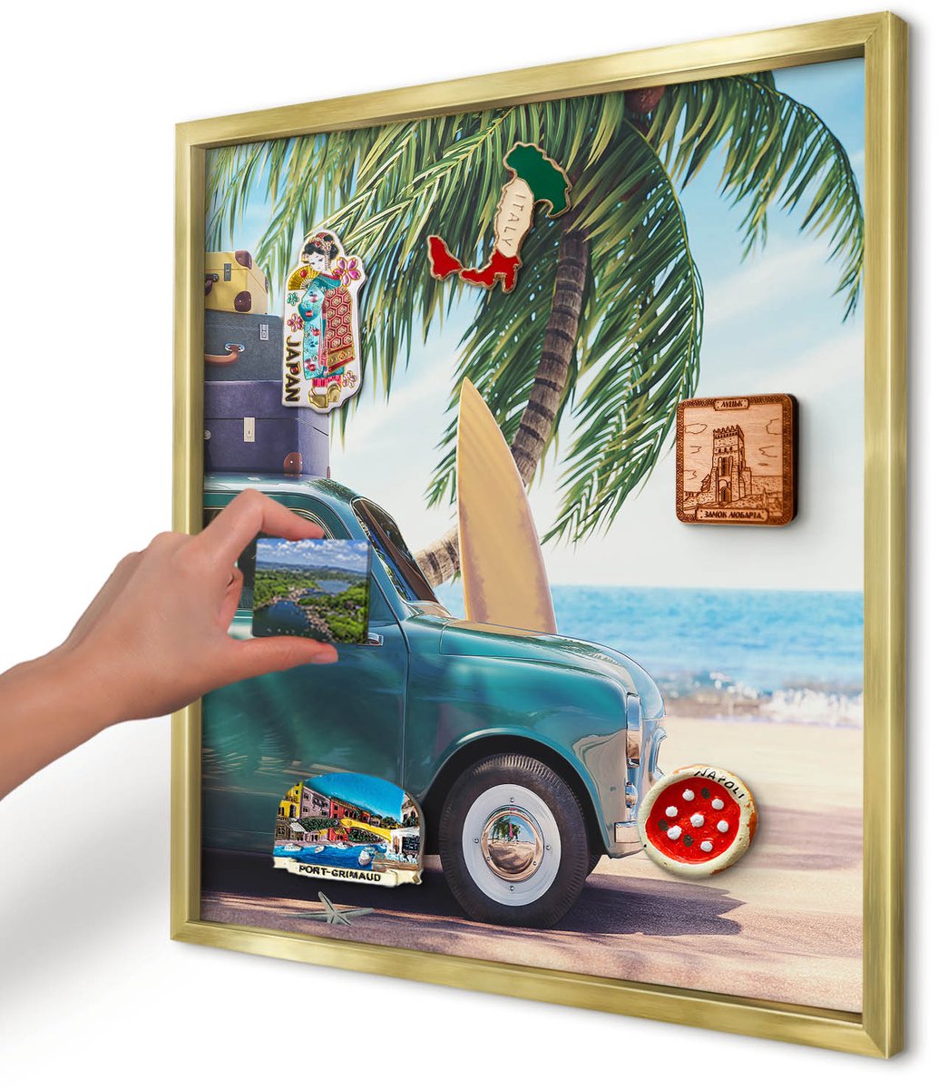 Artprintcave Blauw Magneetbord mit Gouden Frame - 50x50 cm - Vakantievrede Notitiebord - Fotografisch Magneetbord Voor Foto's - Landschappen