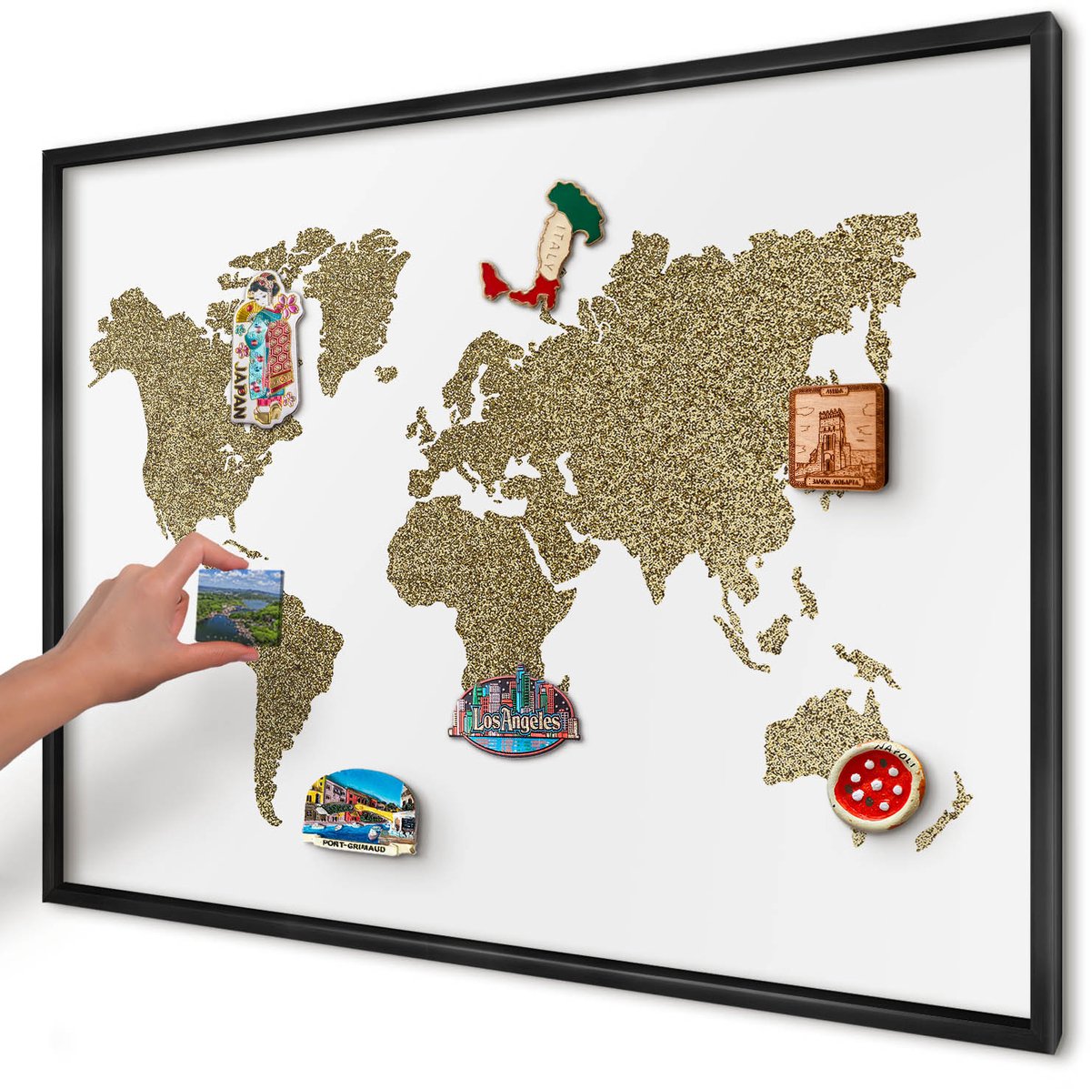 Artprintcave Wit Magneetbord mit Zwart Frame - 100x70 cm - Wereldkaart Magnetisch Bord - Modern Magneet Bord mit Frame - Kaarten
