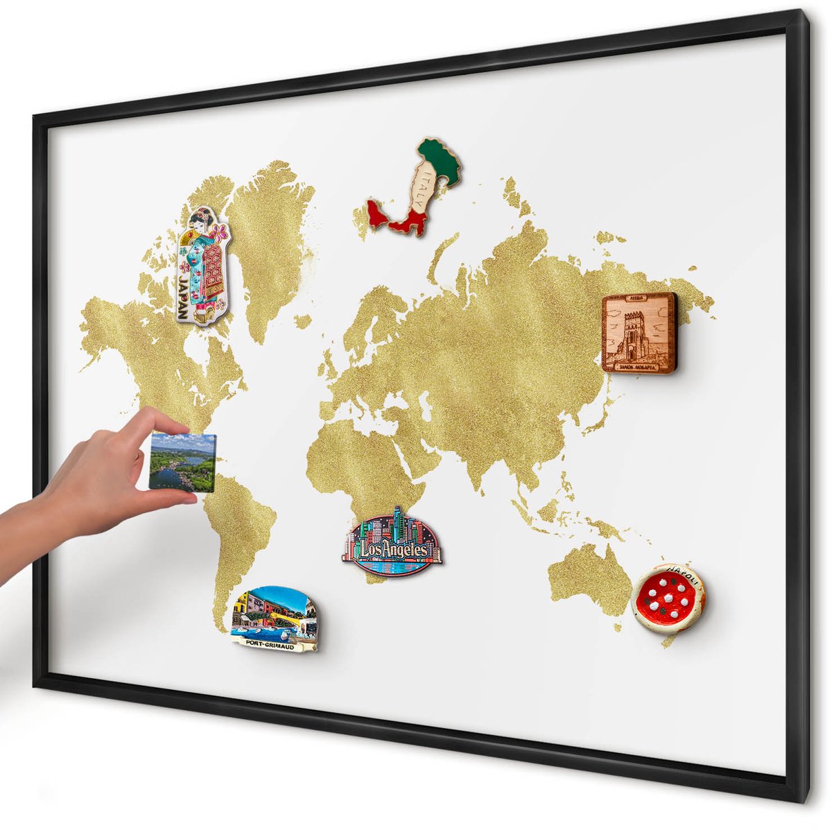 Artprintcave Wit Magneetbord mit Zwart Frame - 100x70 cm - Wereldkaart Wandbord Magnetisch - Modern Magnetisch Bord - Kaarten