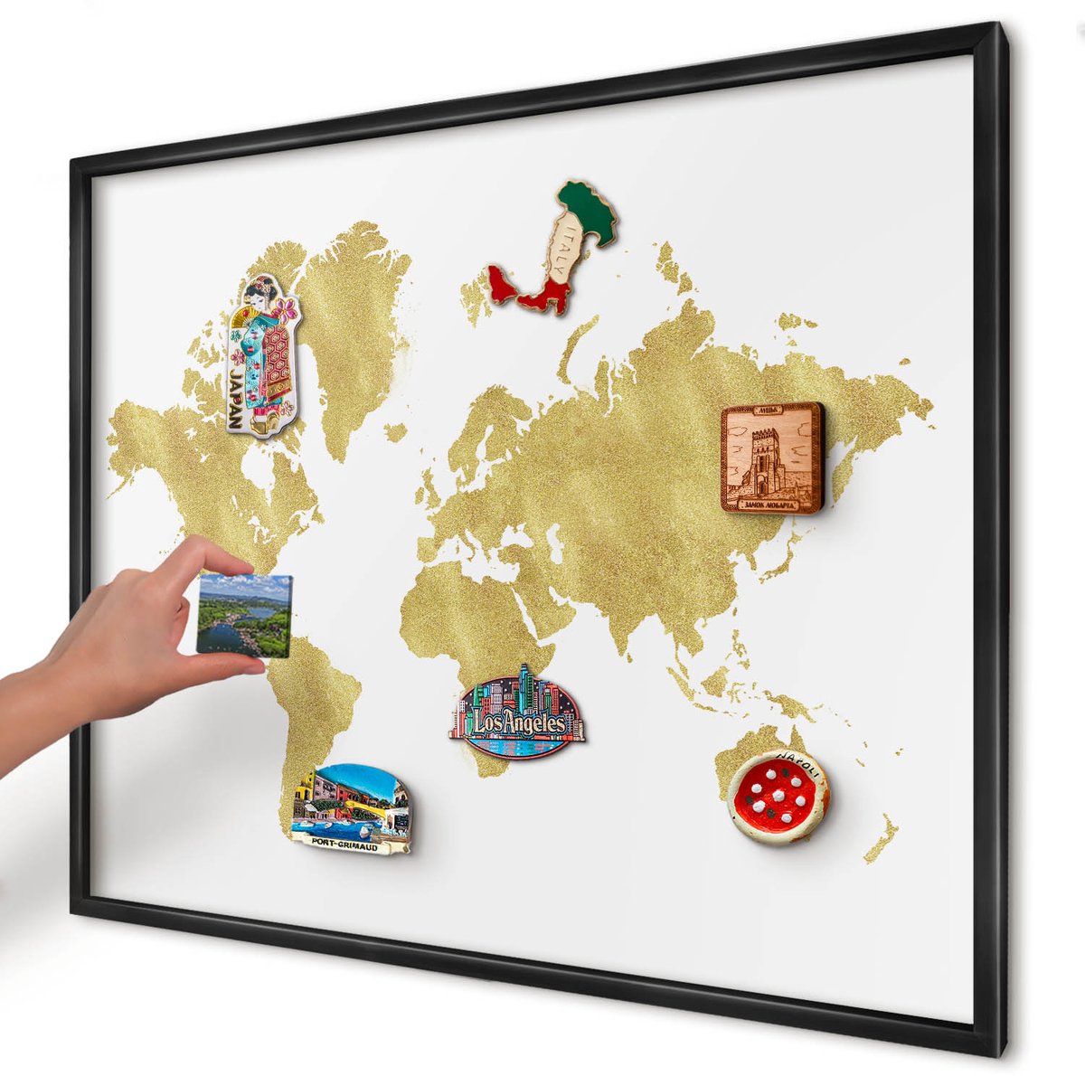 Artprintcave Wit Magneetbord mit Zwart Frame - 80x60 cm - Wereldkaart Magneetbord Voor Foto's - Modern Magnetisch Bord - Kaarten