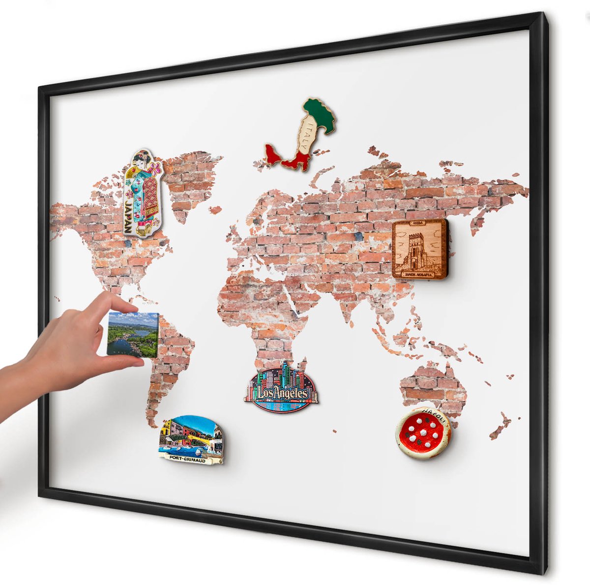 Artprintcave Wit Magneetbord mit Zwart Frame - 80x60 cm - Bakstenen Plattegrond Notitiebord - Industrieel/Loft Magneetbord Voor Keuken - Kaarten