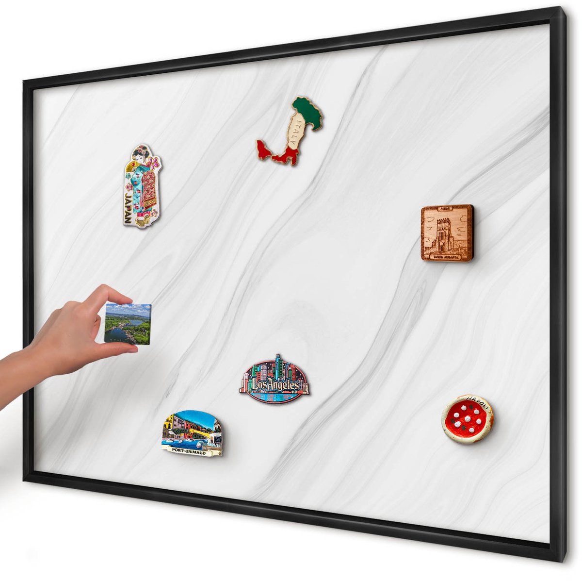 Artprintcave Wit Magneetbord mit Zwart Frame - 100x70 cm - Subtiel Marmer Magneetbord Voor Keuken - Minimalist Magnetisch Bord - Texturen