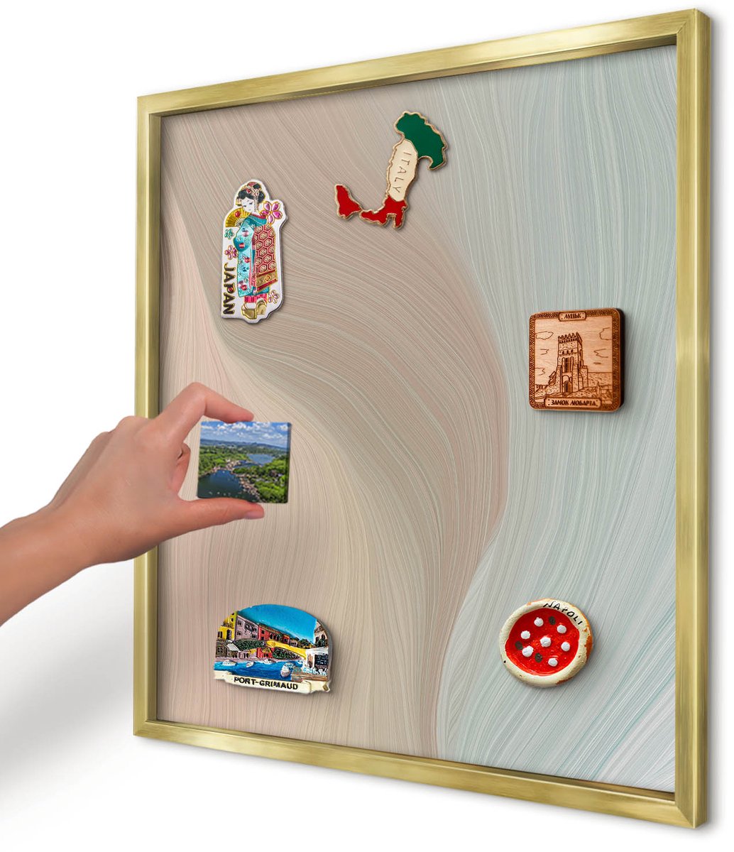 Artprintcave Beige Magneetbord mit Gouden Frame - 50x50 cm - Pastelkleurige Werveling Magnetisch Bord Voor Magneten - Abstract Notitiebord - Abstractie
