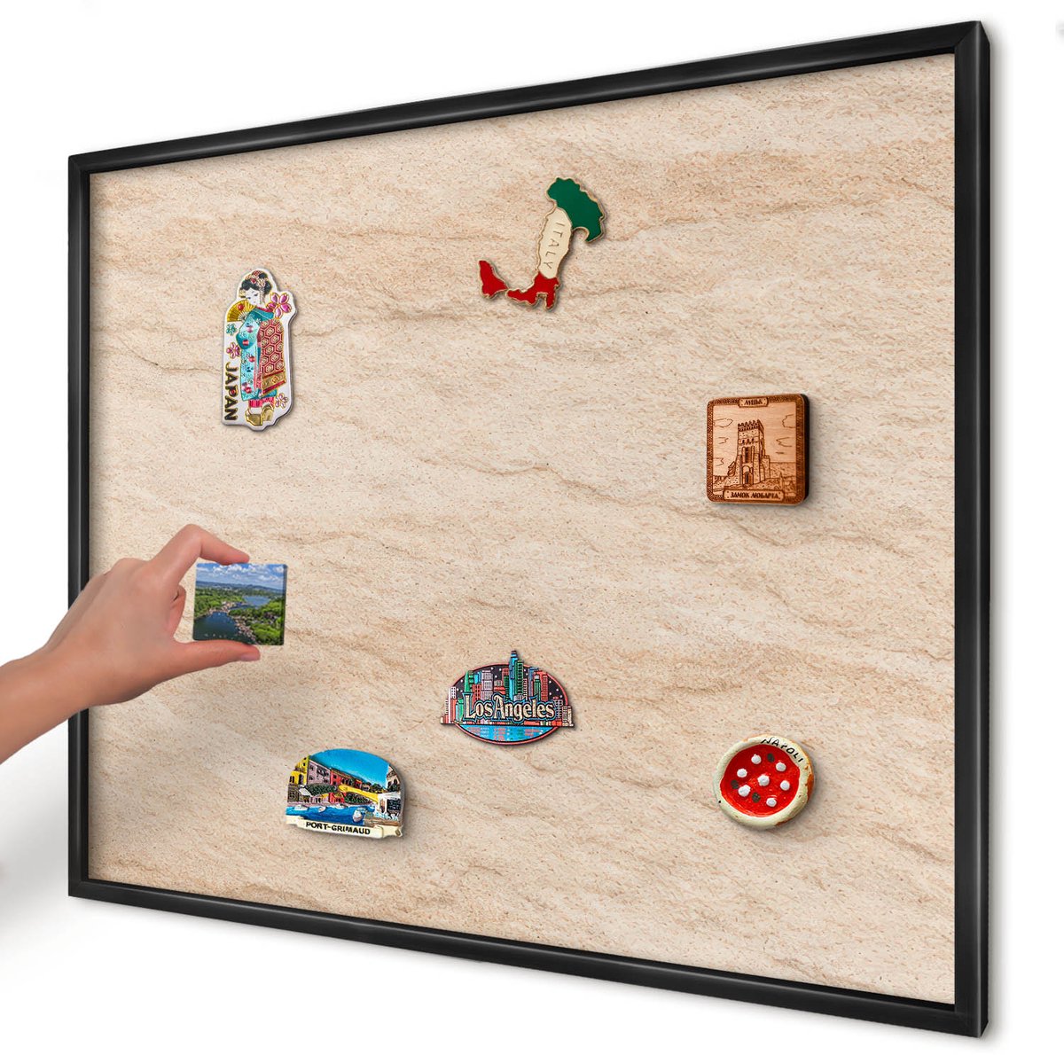 Artprintcave Beige Magneetbord mit Zwart Frame - 80x60 cm - Natuurlijke Elegantie Bord Voor Magneten - Minimalist Magneetbord Voor Foto's - Achtergronden En Patronen