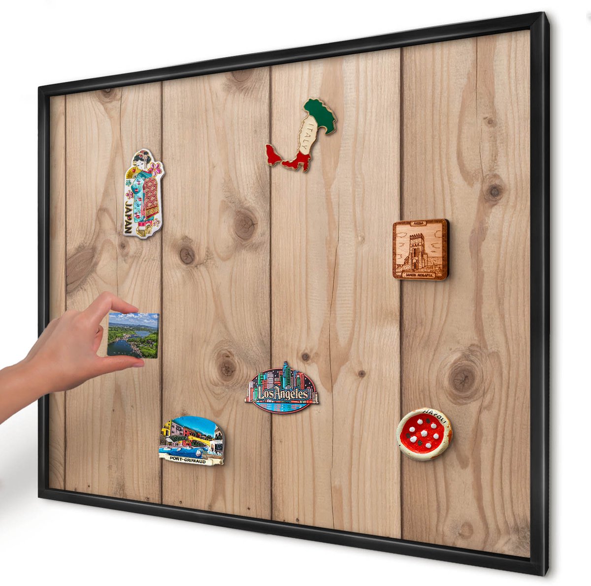 Artprintcave Beige Magneetbord mit Zwart Frame - 80x60 cm - Houtstructuur Magnetisch Bord - Rustiek Memobord Keuken - Texturen