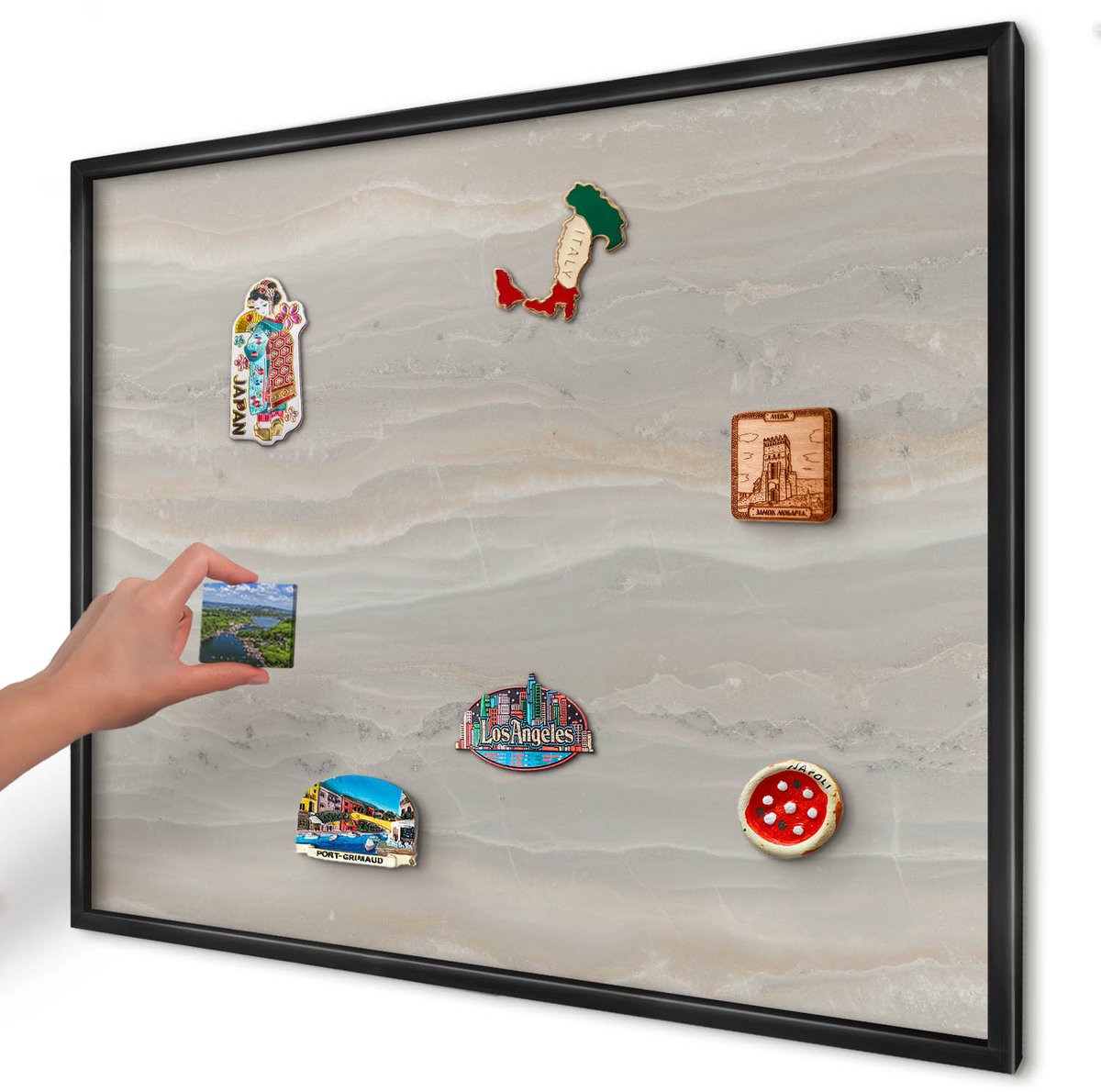 Artprintcave Grijs Magneetbord mit Zwart Frame - 80x60 cm - Marmertextuur Magneet Bord mit Frame - Minimalist Memobord Keuken - Texturen