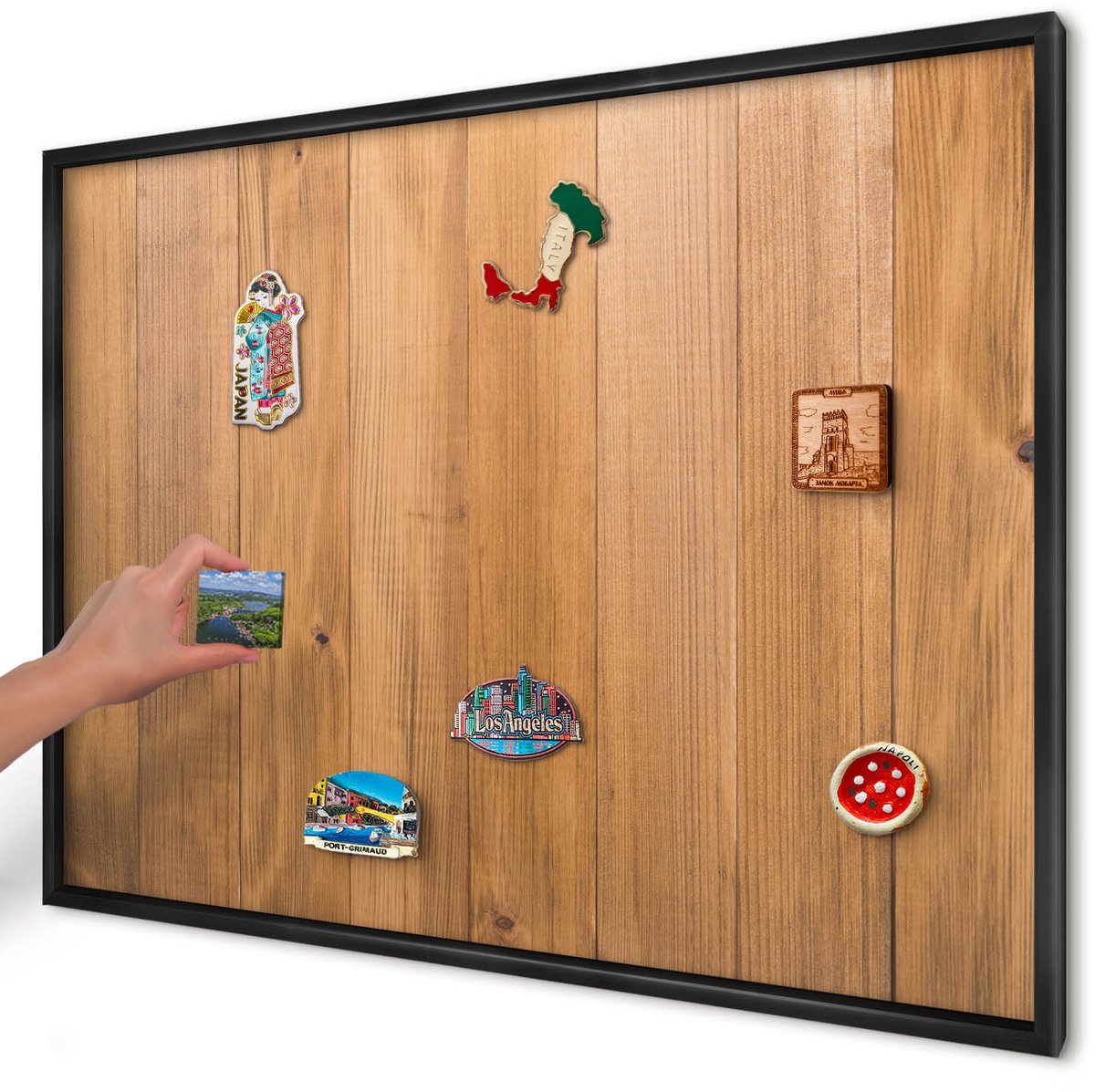 Artprintcave Bruin Magneetbord mit Zwart Frame - 100x70 cm - Houtstructuur Magneetbord Voor Foto's - Minimalist Magneet Bord mit Frame - Texturen