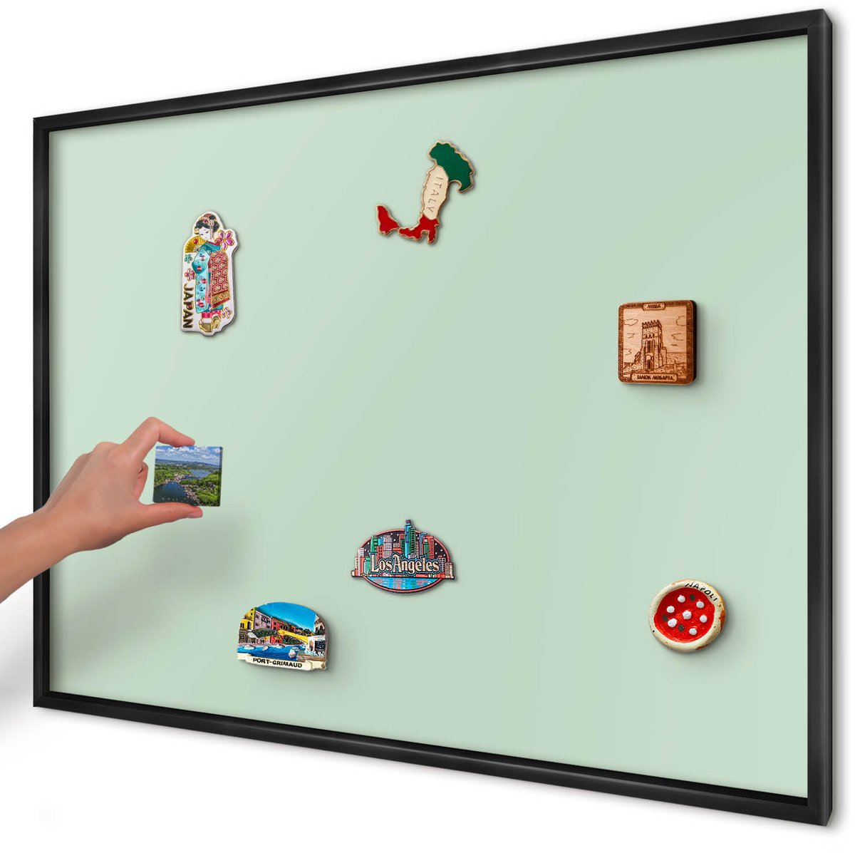 Artprintcave Groente Magneetbord mit Zwart Frame - 100x70 cm - Mintgroen Memobord Keuken - Minimalist Magnetisch Bord Voor Magneten - Achtergronden En Patronen
