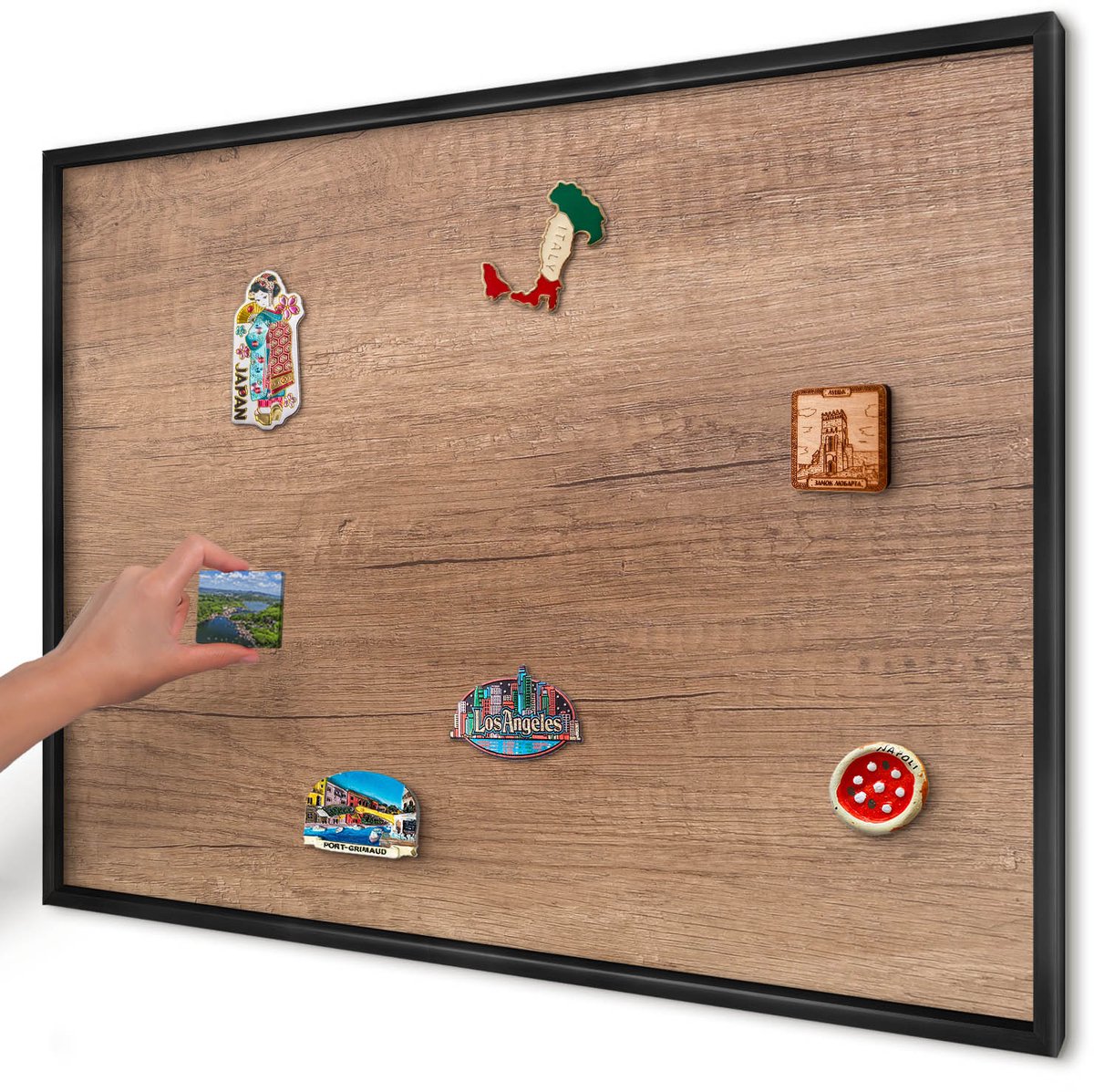 Artprintcave Bruin Magneetbord mit Zwart Frame - 100x70 cm - Houtstructuur Magneetbord Voor Foto's - Rustiek Magneet Bord mit Frame - Texturen