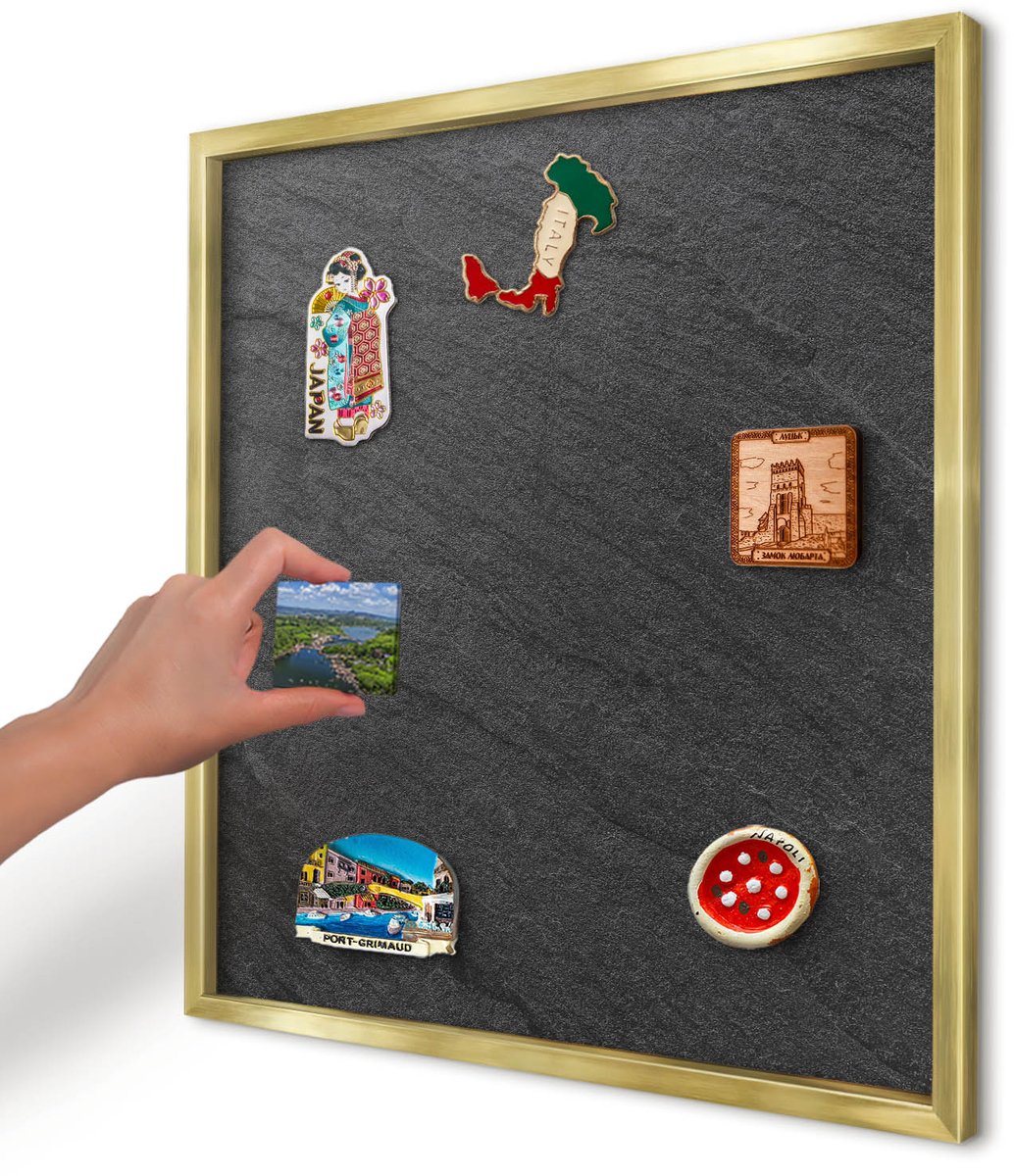 Artprintcave Zwart Magneetbord mit Gouden Frame - 50x50 cm - Zwarte Textuur Magneetbord Voor Keuken - Minimalist Bord Voor Magneten - Texturen