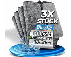 Kemes Microvezeldoeken, 3 stuks, auto, dubbelzijdig, met 600 g/m², droogdoek, premium autodoek voor het drogen - ShopVlot