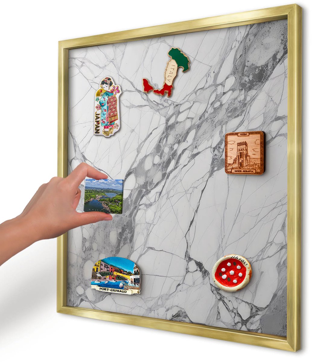 Artprintcave Wit Magneetbord mit Gouden Frame - 50x50 cm - Marmeren Elegantie Memobord Keuken - Minimalist Magnetische Organizer - Texturen
