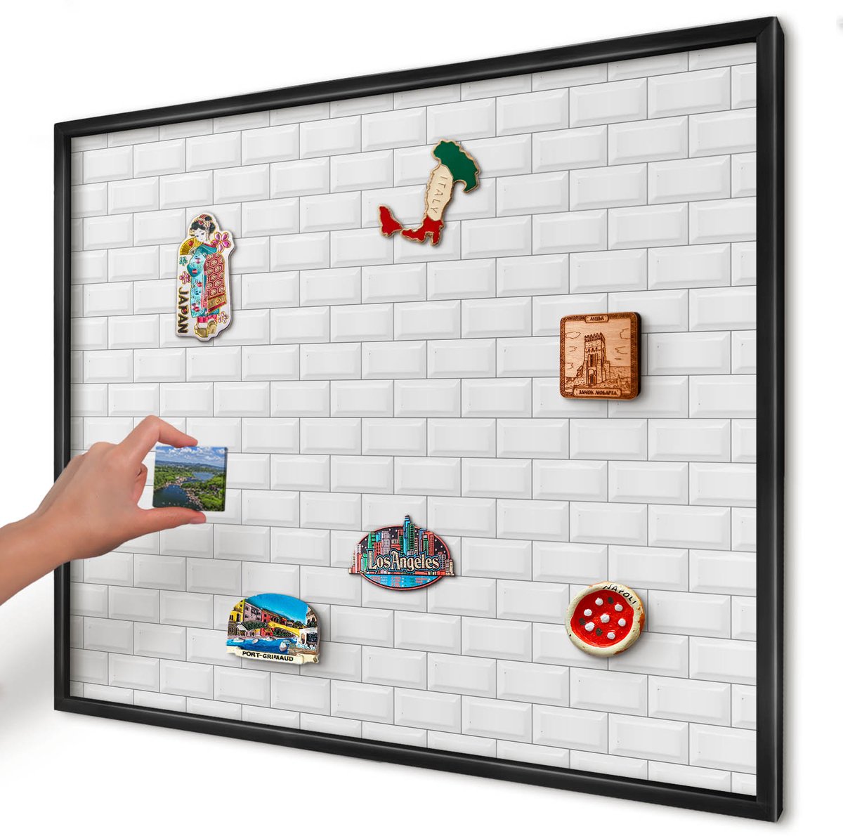 Artprintcave Wit Magneetbord mit Zwart Frame - 80x60 cm - Witte Bakstenen Magnetisch Bord - Minimalist Magneet Bord mit Frame - Achtergronden En Patronen