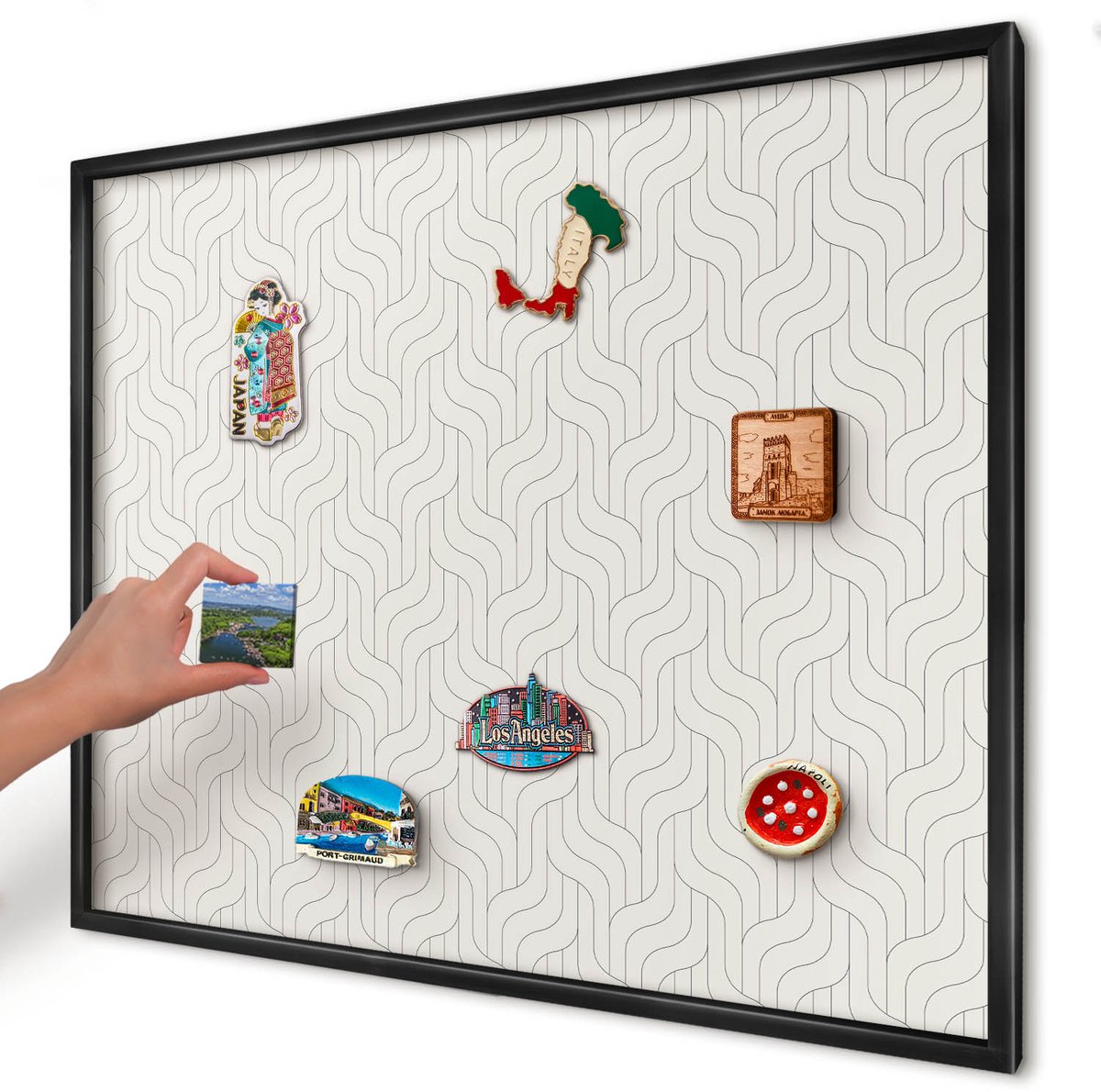 Artprintcave Romig Magneetbord mit Zwart Frame - 80x60 cm - Zachte Golven Magneetbord Voor Keuken - Minimalist Memobord Keuken - Achtergronden En Patronen