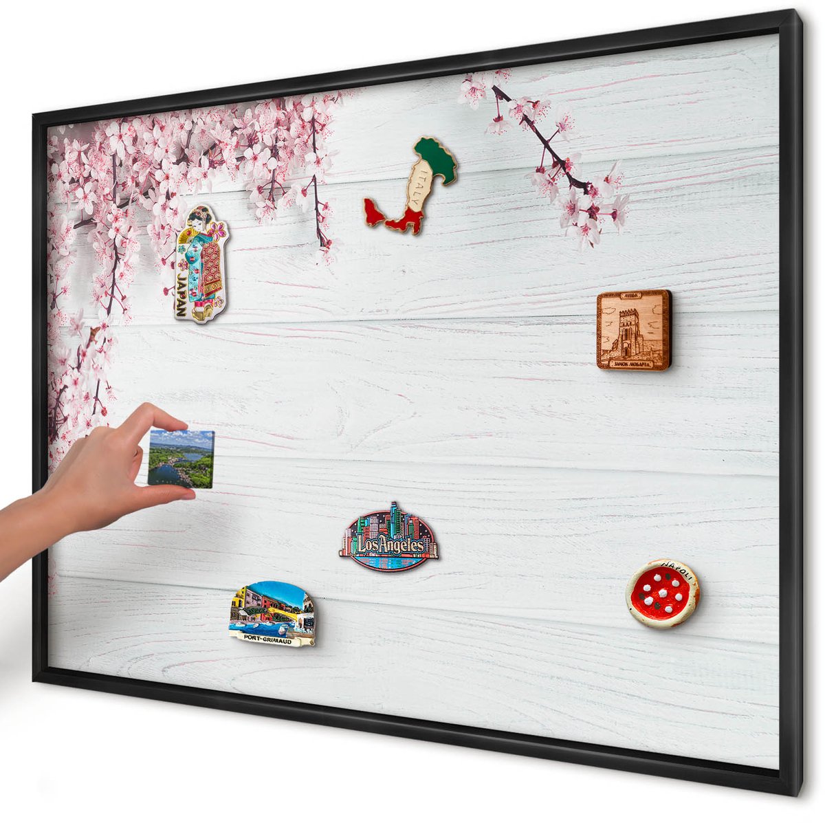 Artprintcave Wit Magneetbord mit Zwart Frame - 100x70 cm - Bloeiende Elegantie Notitiebord - Minimalist Wandbord Magnetisch - Bloemen En Planten