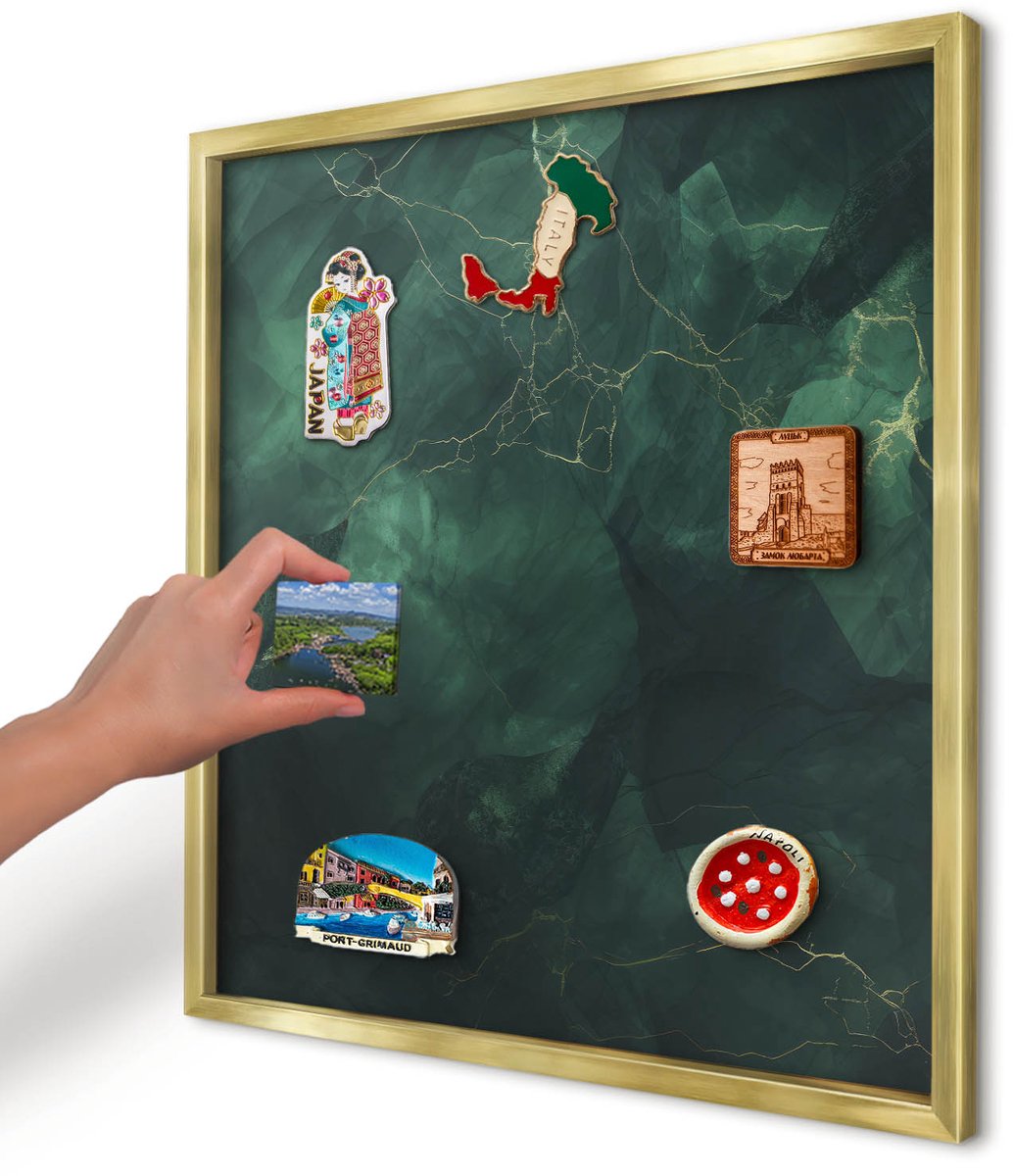 Artprintcave Donkergroen Magneetbord mit Gouden Frame - 50x50 cm - Groene Diepte Magneetbord Voor Foto's - Abstract Magnetisch Bord Voor Magneten - Abstractie