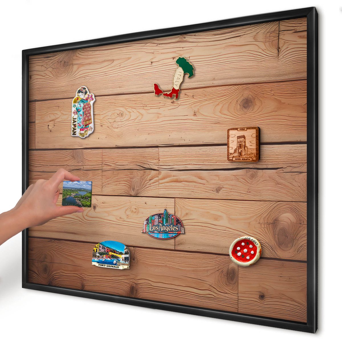 Artprintcave Bruin Magneetbord mit Zwart Frame - 80x60 cm - Houten Planken Magnetisch Bord - Rustiek Wandbord Magnetisch - Texturen