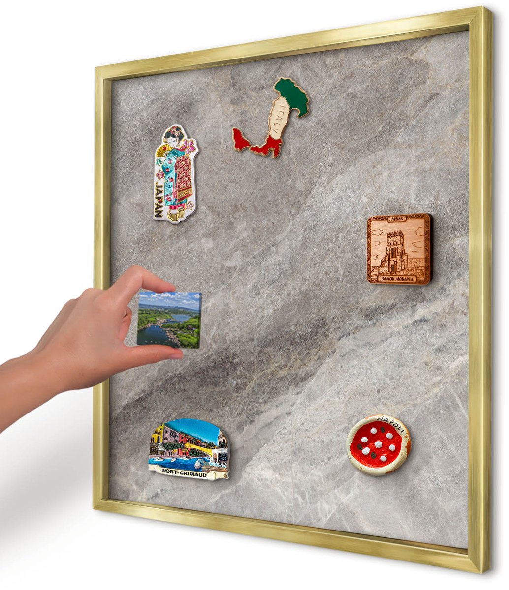 Artprintcave Grijs Magneetbord mit Gouden Frame - 50x50 cm - Steenstructuur Magnetische Organizer - Minimalist Magneet Bord mit Frame - Texturen