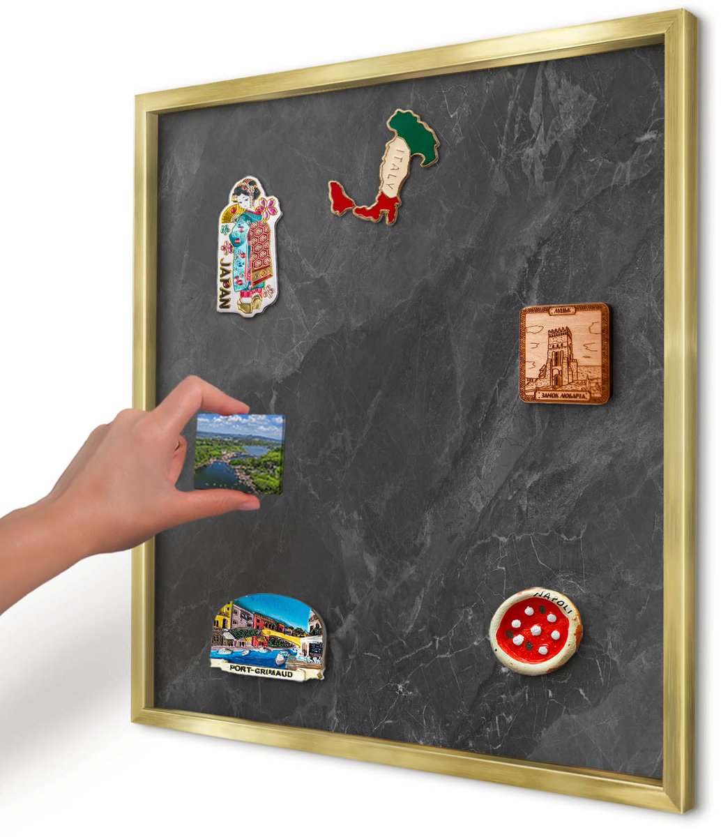 Artprintcave Zwart Magneetbord mit Gouden Frame - 50x50 cm - Grijze Elegantie Memobord Keuken - Minimalist Bord Voor Magneten - Texturen