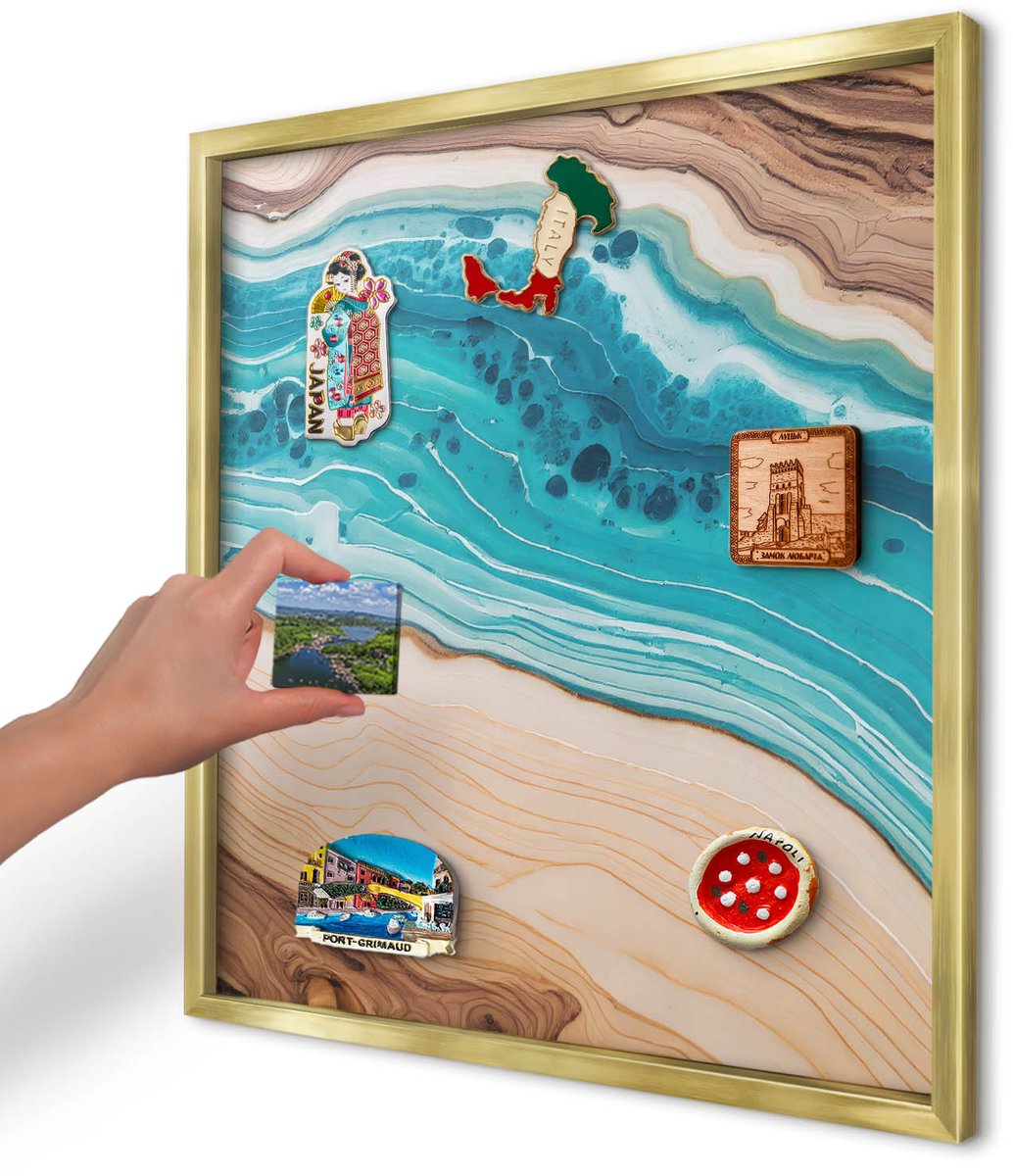 Artprintcave Turkoois Magneetbord mit Gouden Frame - 50x50 cm - Aardlagen Magnetische Organizer - Abstract Wandbord Magnetisch - Abstractie