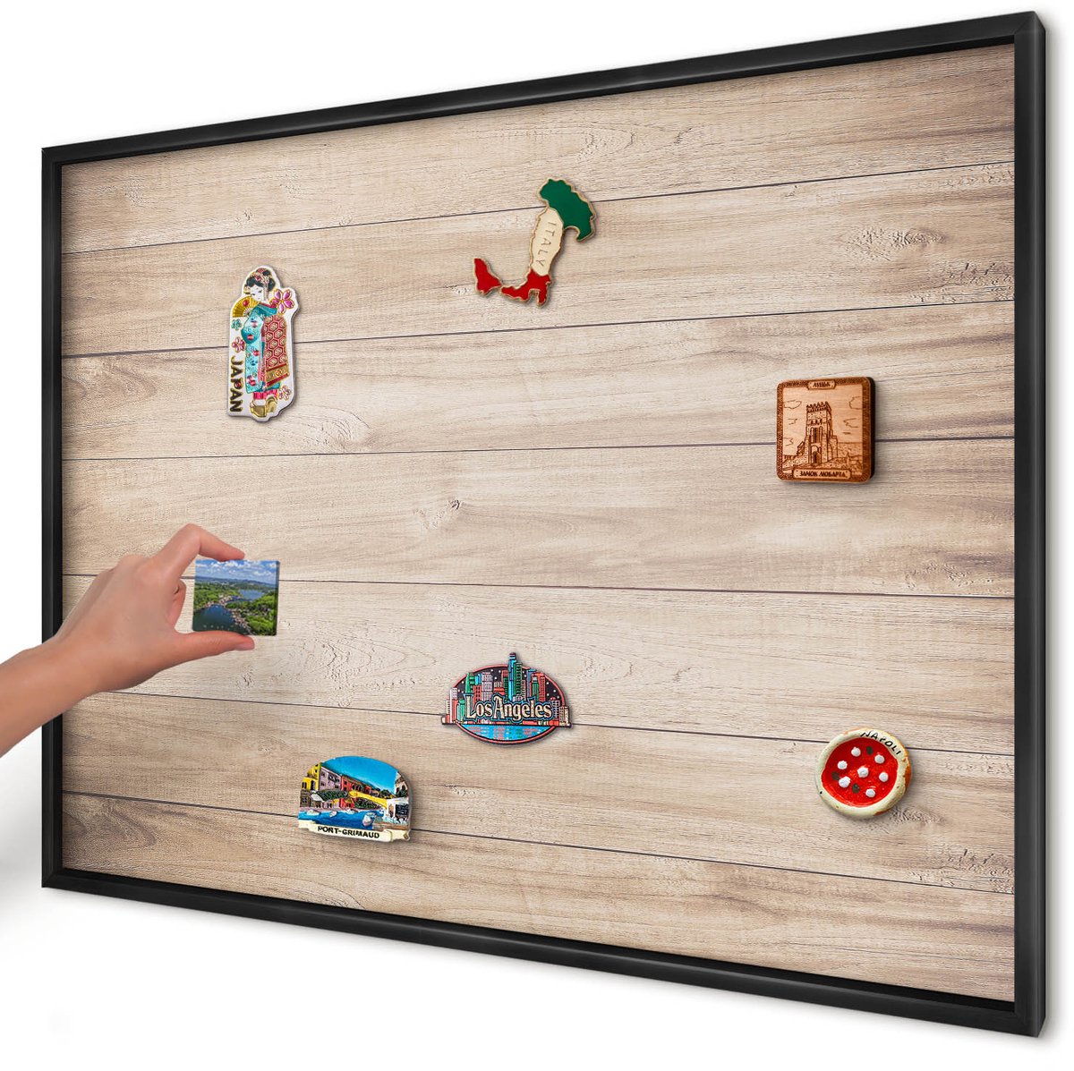 Artprintcave Bruin Magneetbord mit Zwart Frame - 100x70 cm - Houten Planken Memobord Keuken - Rustiek Magneetbord Voor Keuken - Texturen