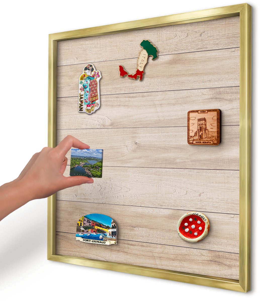 Artprintcave Bruin Magneetbord mit Gouden Frame - 50x50 cm - Houten Planken Magneet Bord mit Frame - Rustiek Magnetisch Bord Voor Magneten - Texturen